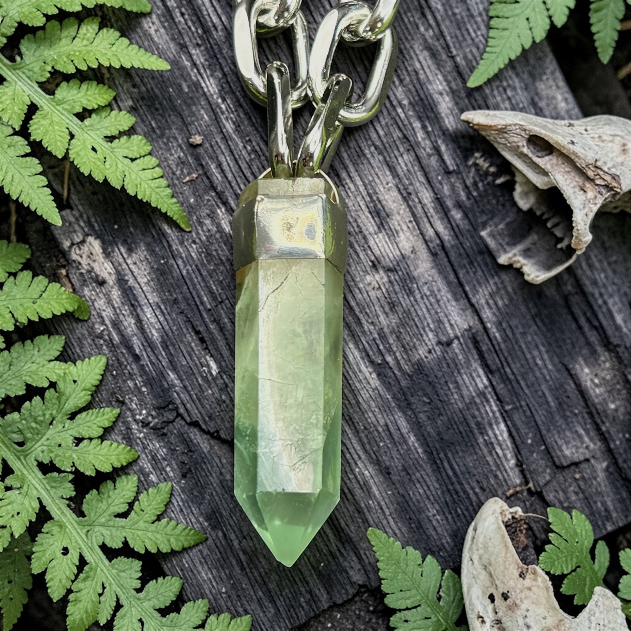 Green Fluorite Chunky Crystal Pendant Necklace
