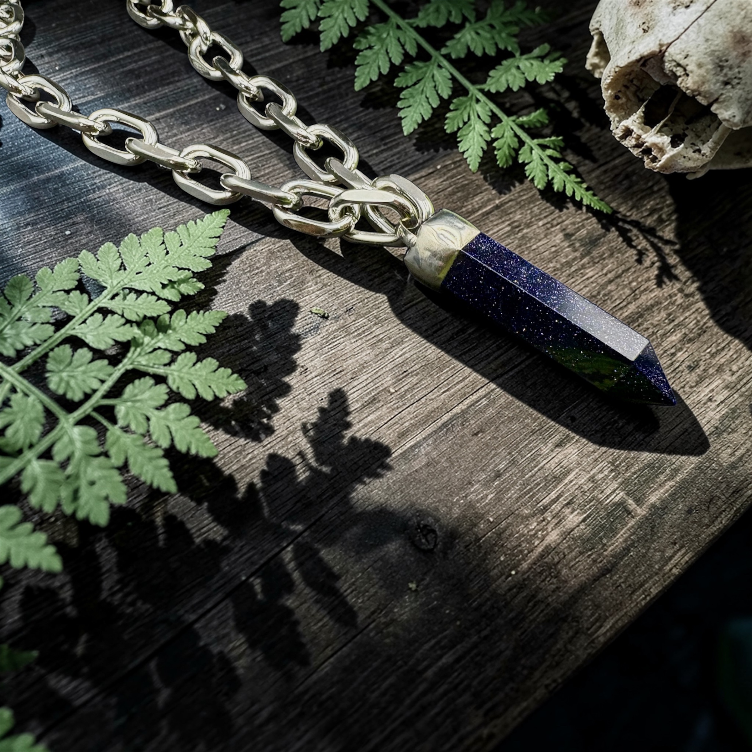 Blue Sandstone Chunky Crystal Pendant Necklace