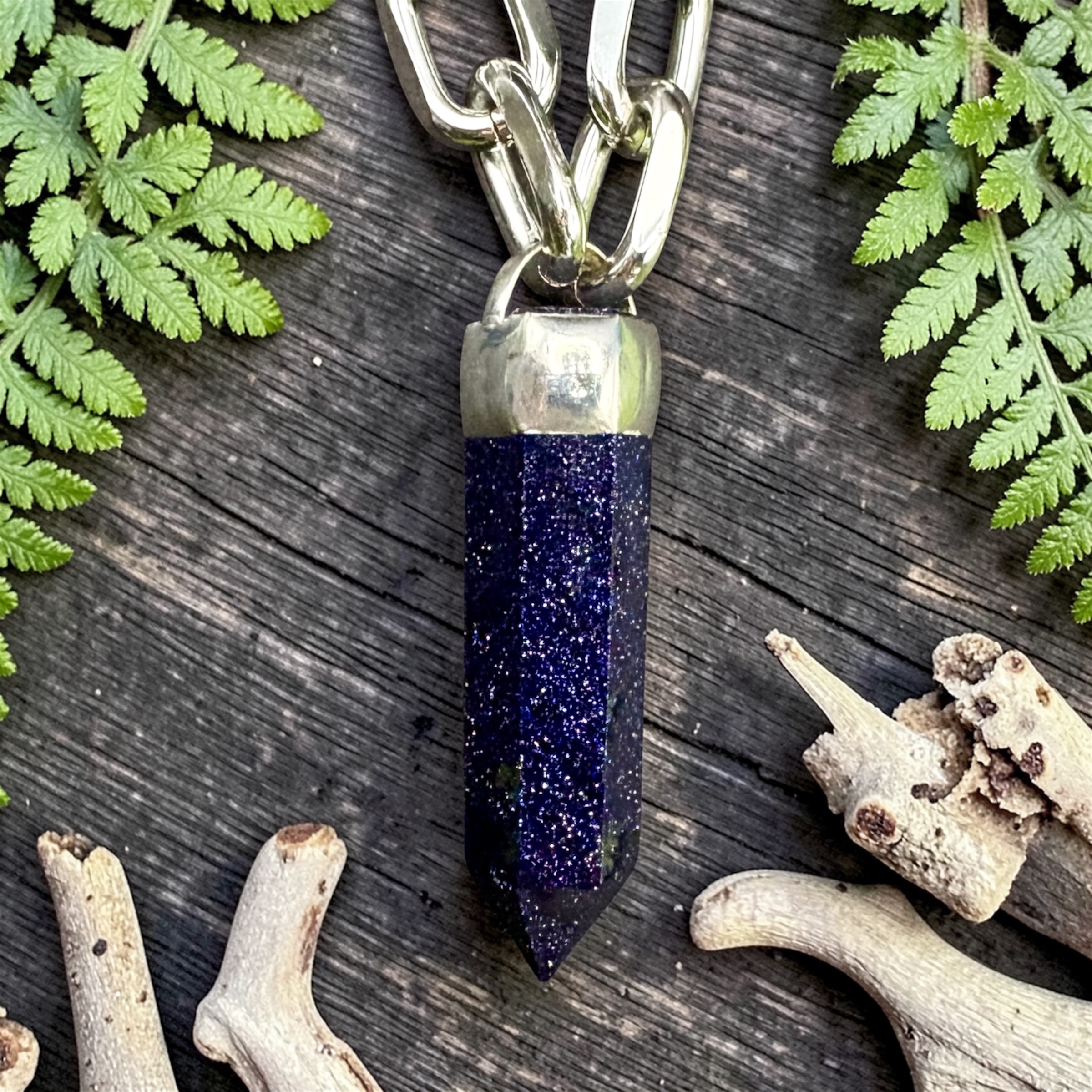 Blue Sandstone Chunky Crystal Pendant Necklace