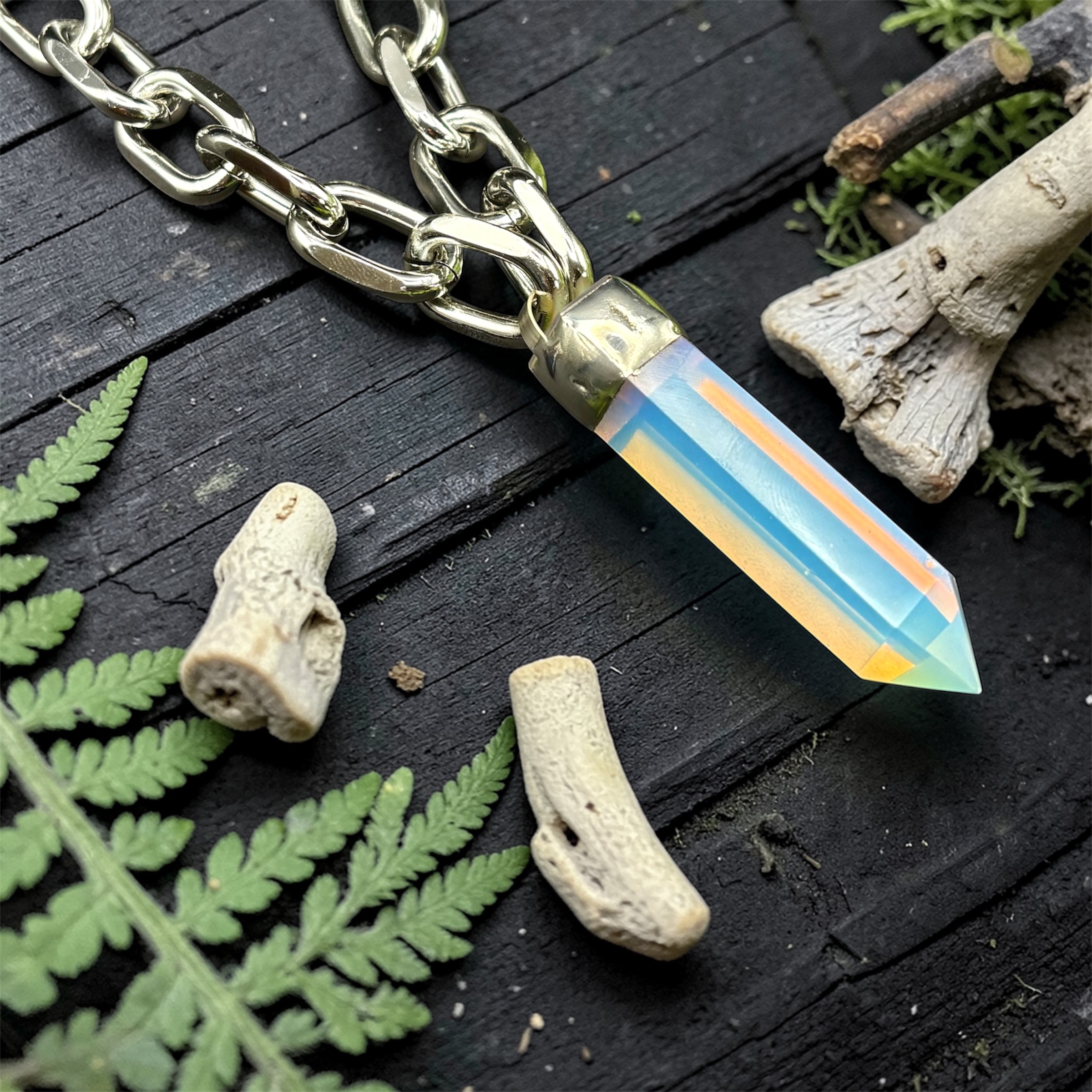 Opalite Chunky Chain Pendant Necklace