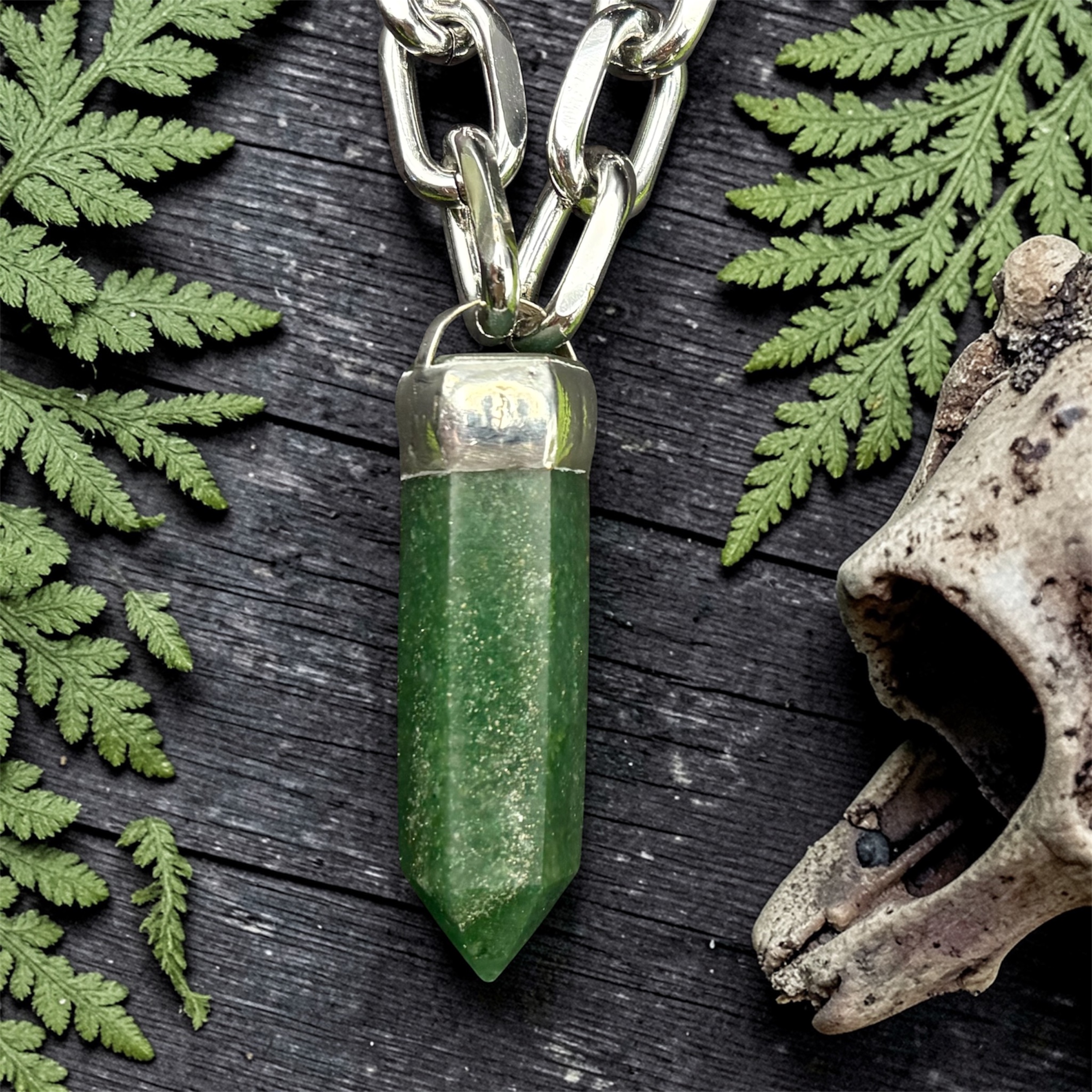 Green Aventurine Chunky Crystal Pendant Necklace