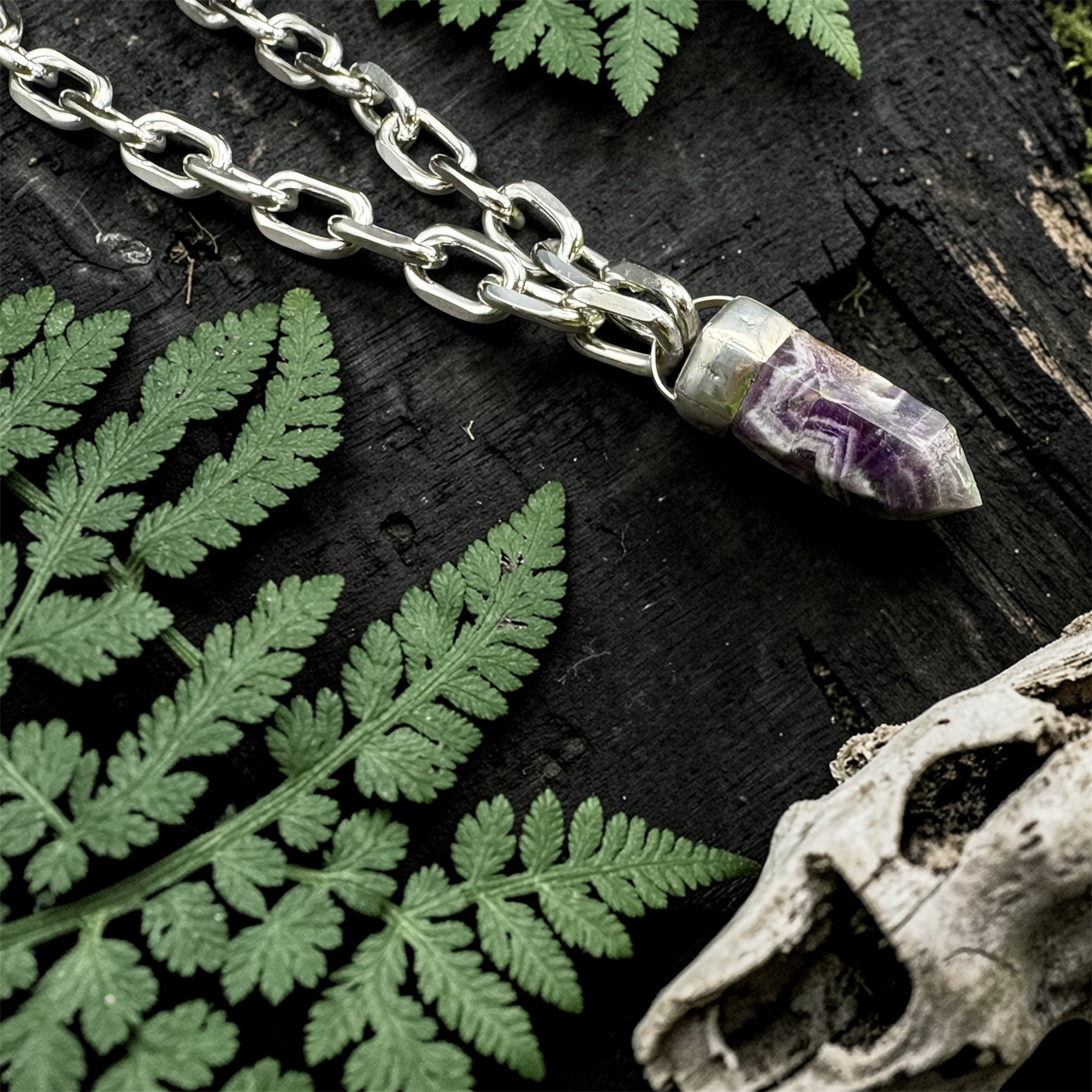 Amethyst Chunky Chain Crystal Pendant Necklace