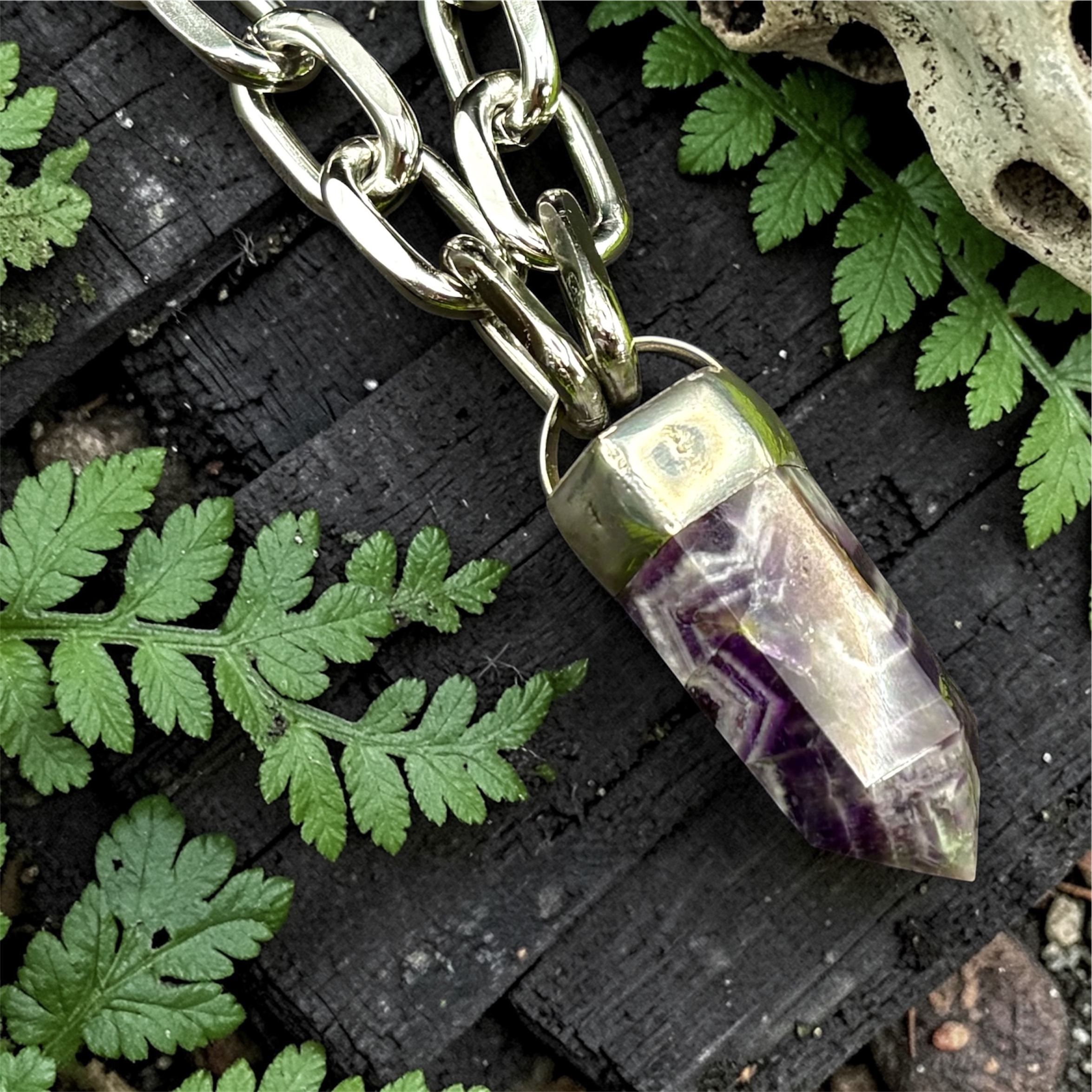 Amethyst Chunky Chain Crystal Pendant Necklace