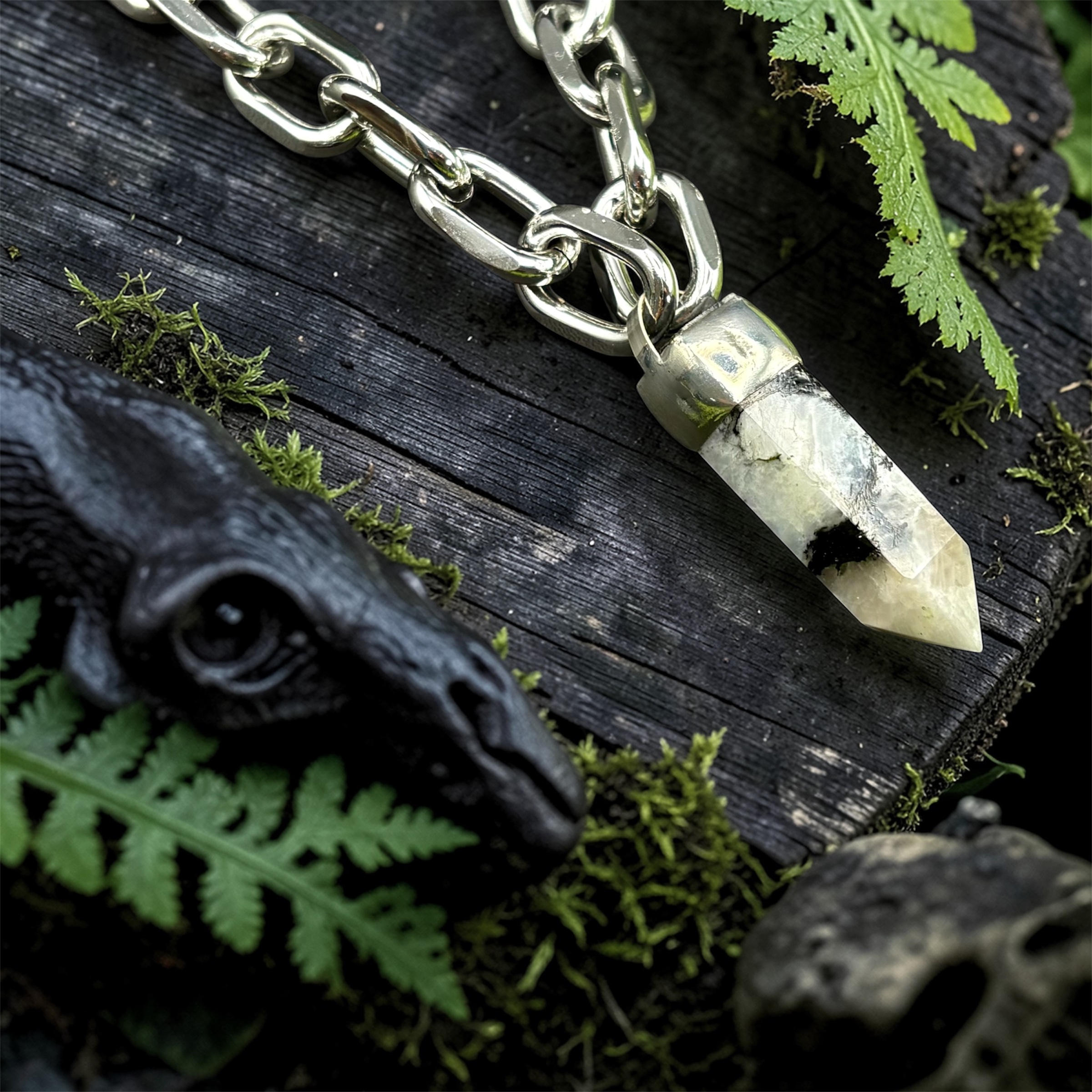 Witchy Moonstone Chunky Crystal Pendant Necklace