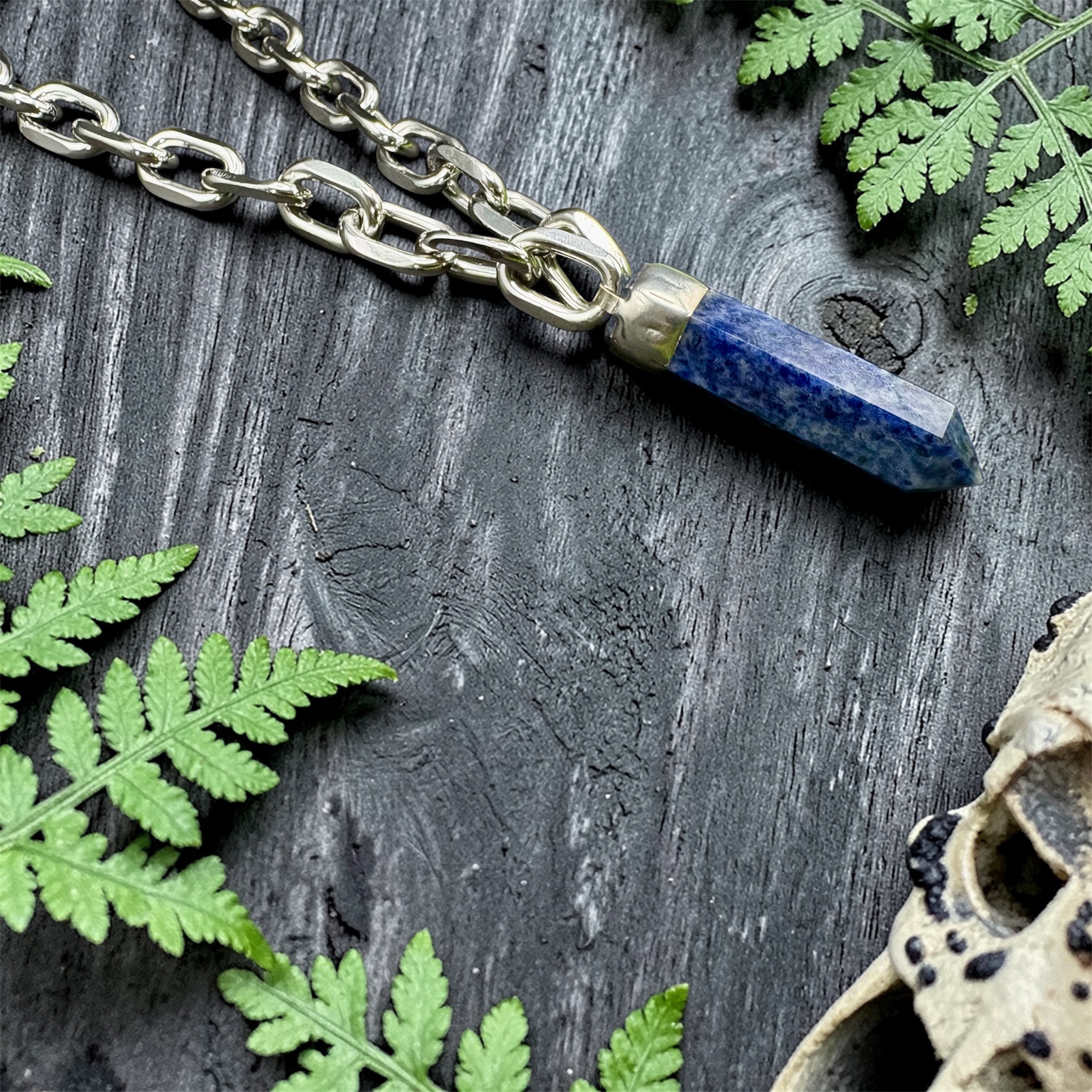 Sodalite Chunky Chain Crystal Pendant Necklace