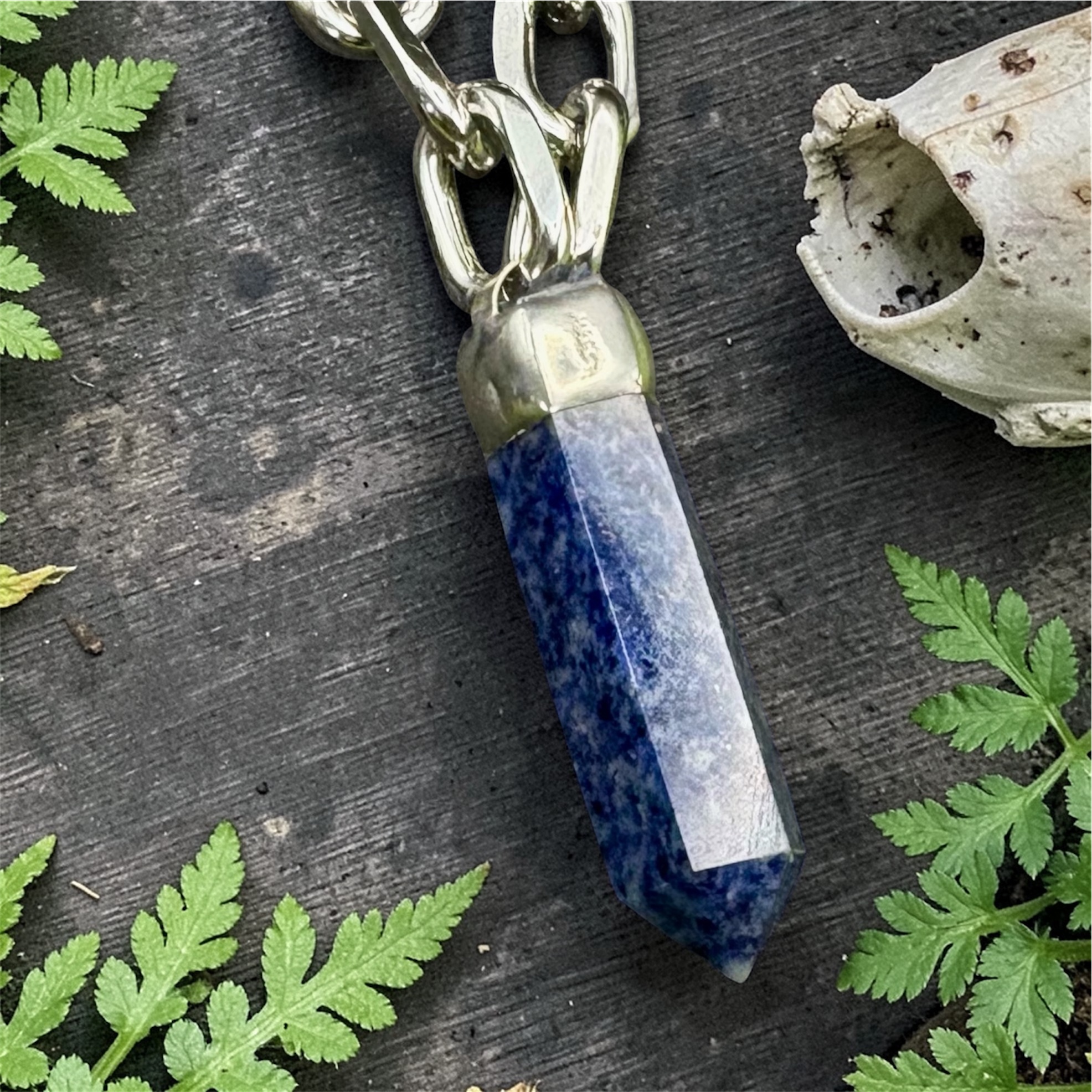Sodalite Chunky Chain Crystal Pendant Necklace