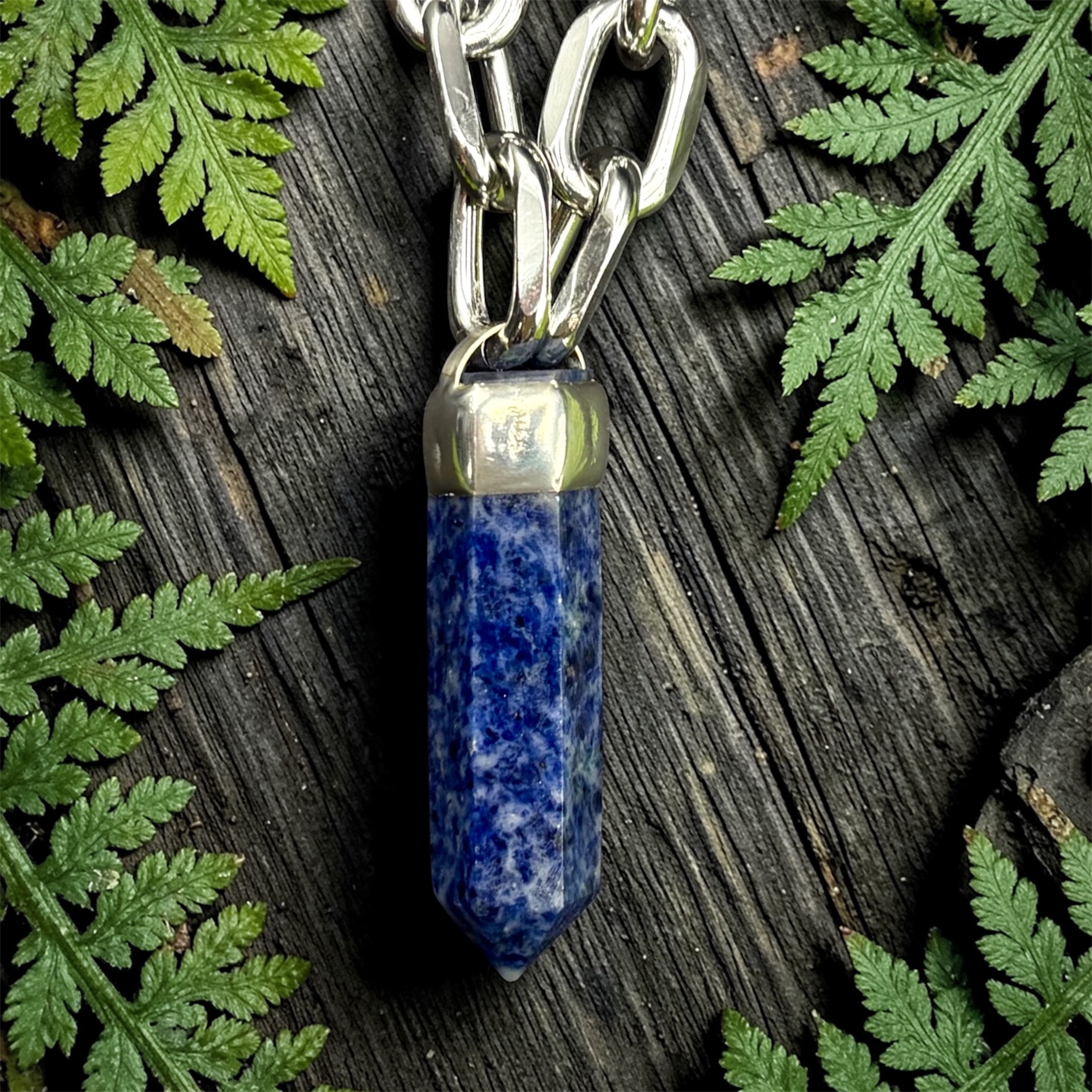 Sodalite Chunky Chain Crystal Pendant Necklace