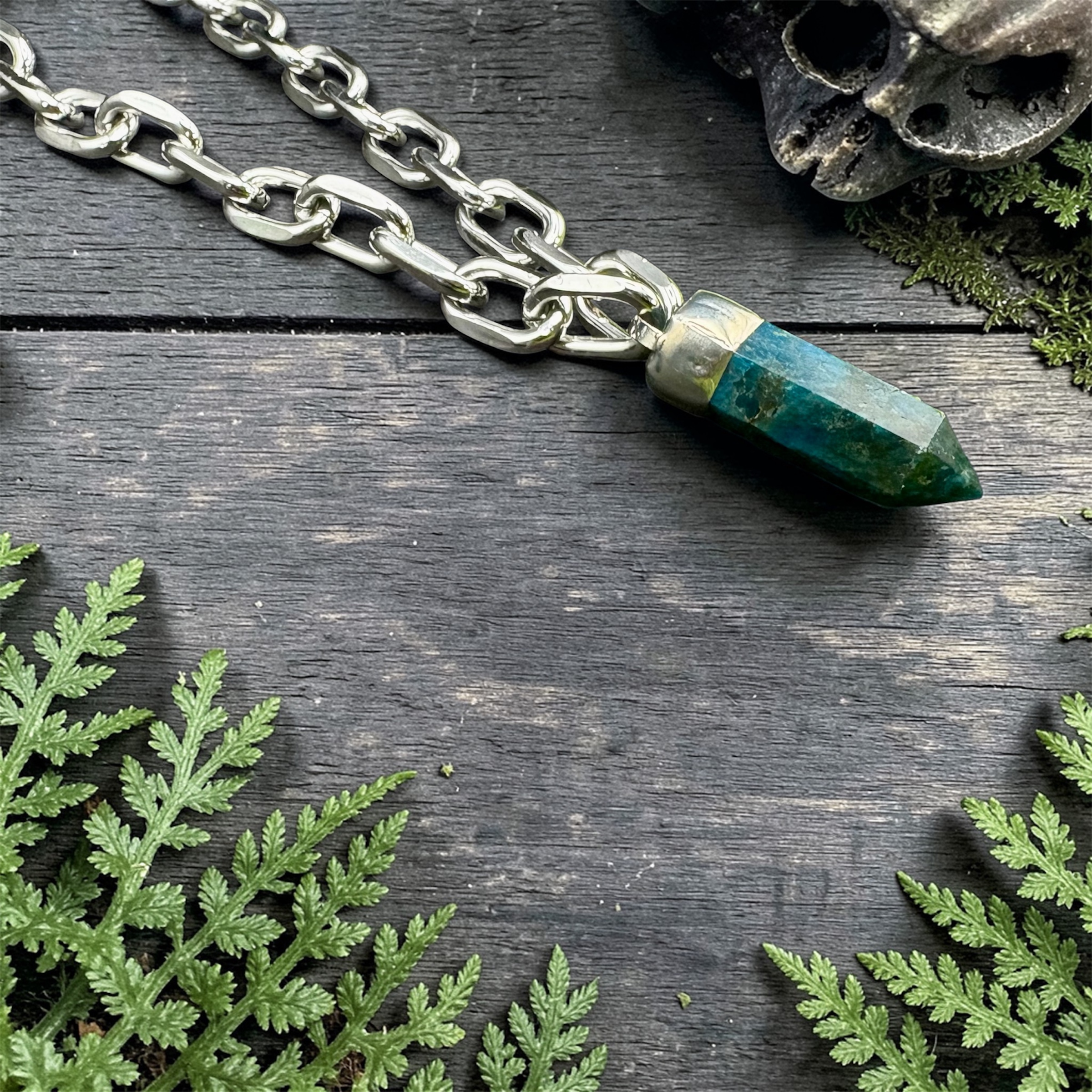 Apatite Chunky Chain Crystal Pendant Necklace