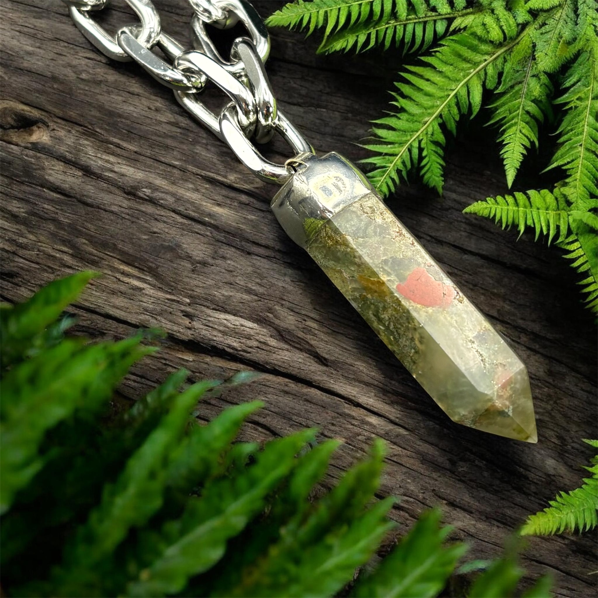 Unakite Chunky Crystal Pendant Necklace