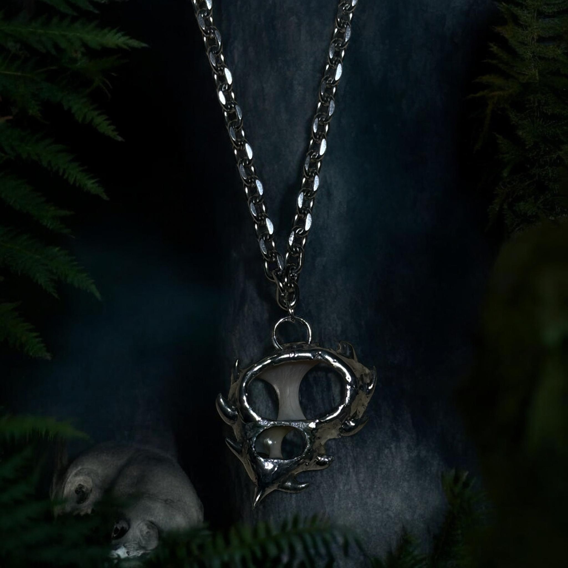 Hand-Forged Metal Enrobed Natural Shell Pendant Necklace