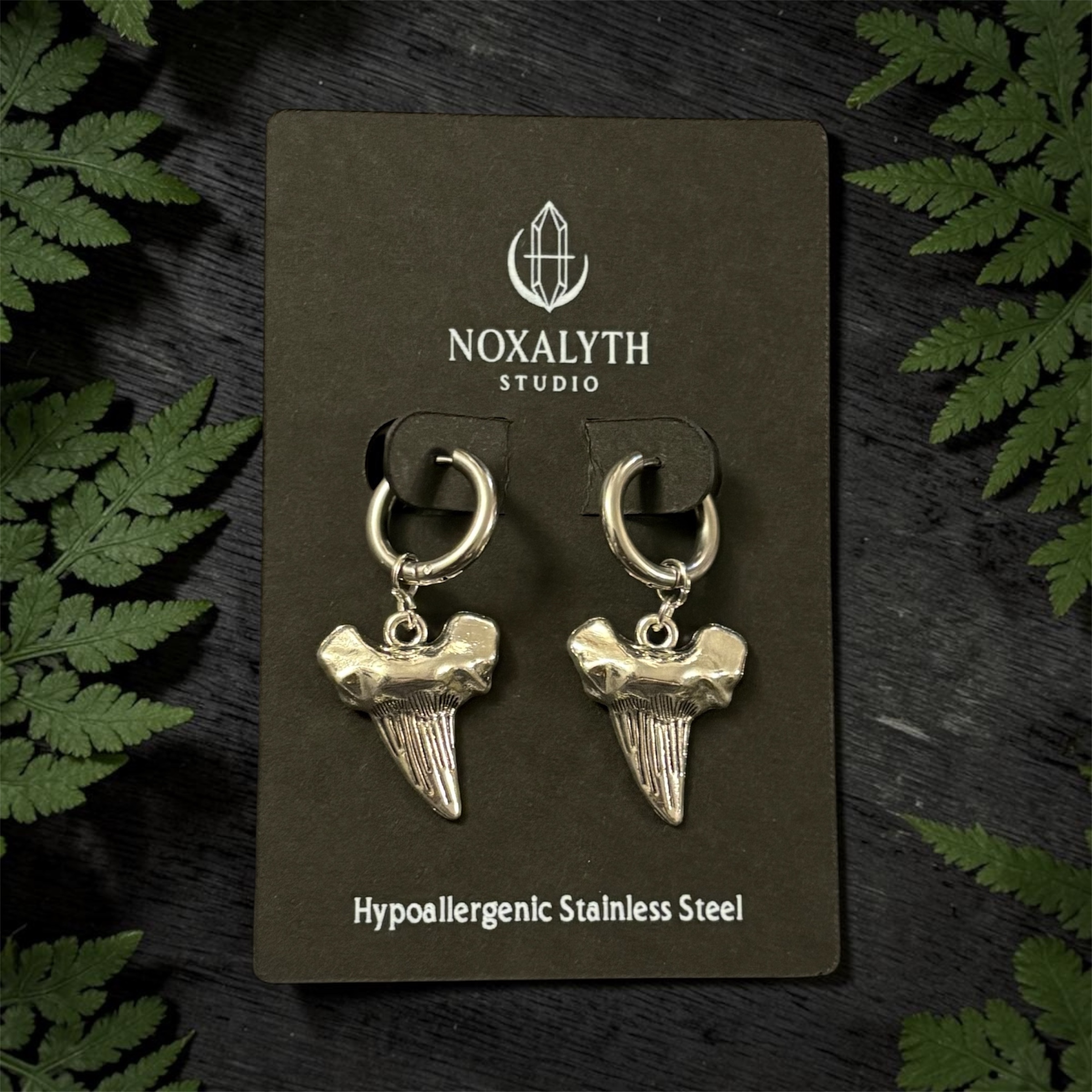 Shark Tooth Hoop Earrings Silver – Stainless Steel Gothic Alt Grunge Jewellery