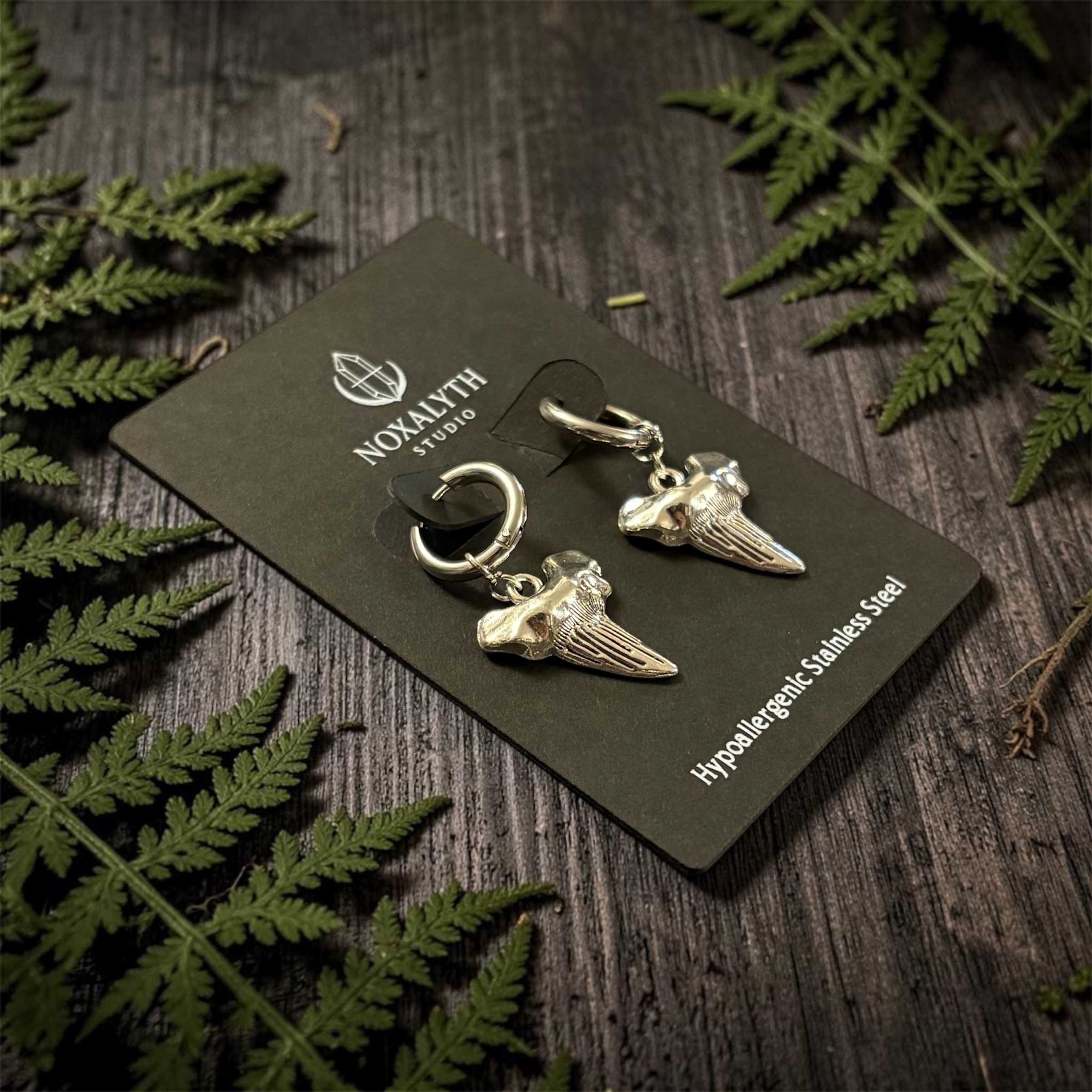 Shark Tooth Hoop Earrings Silver – Stainless Steel Gothic Alt Grunge Jewellery