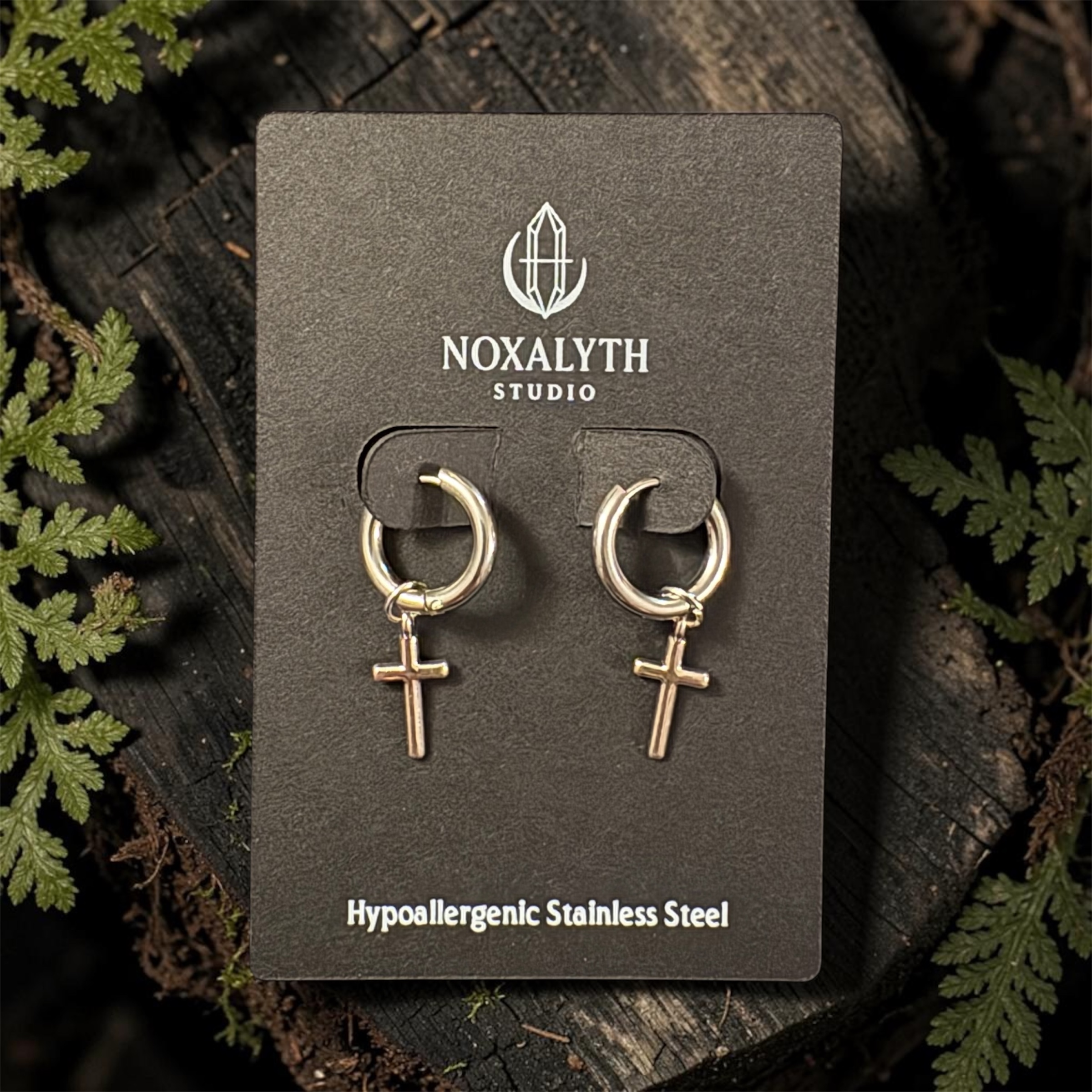 Cross Hoop Earrings Silver Tone – Stainless Steel Gothic Alt Minimal Jewellery