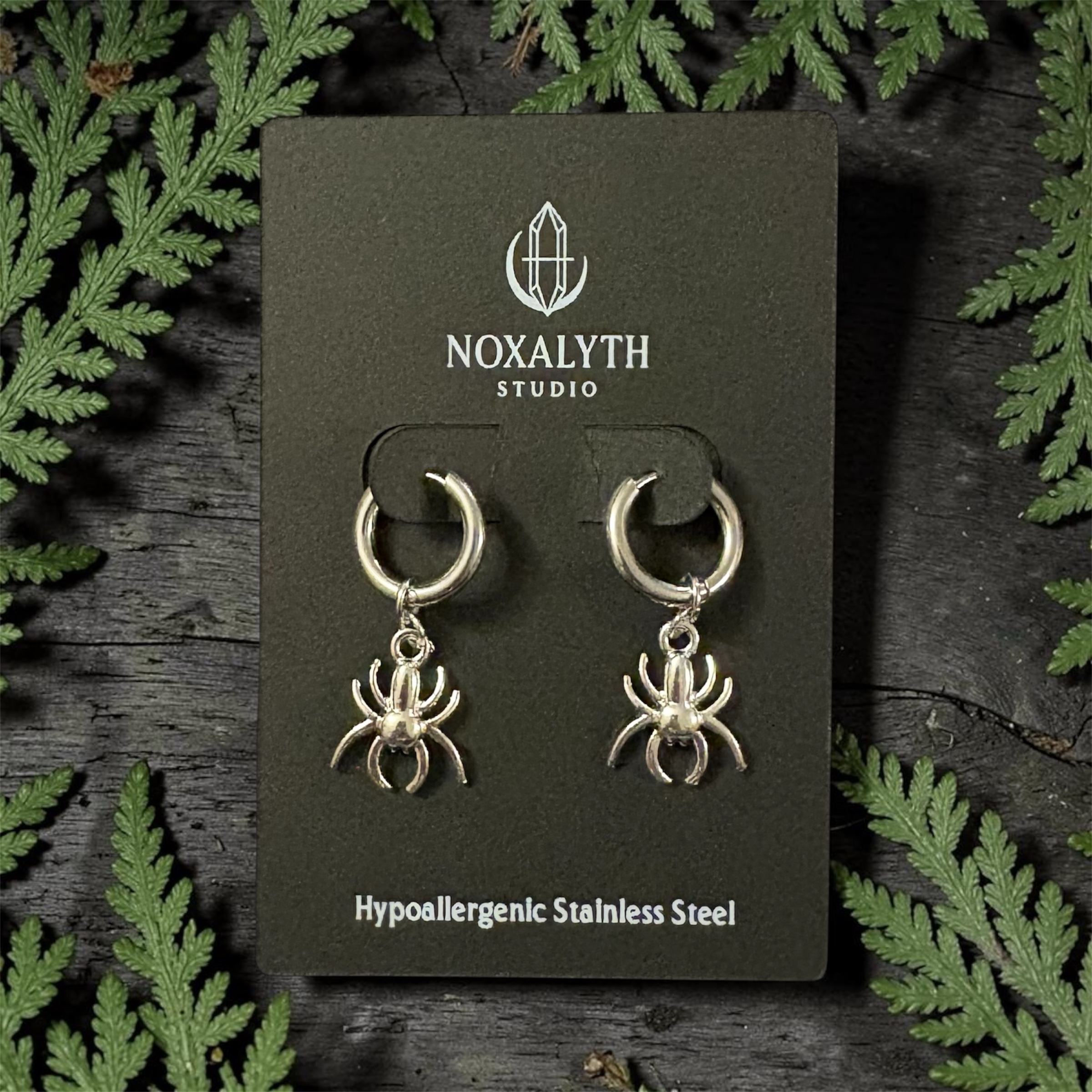 Spider Hoop Earrings Silver Tone – Stainless Steel Gothic Alt Grunge Jewellery