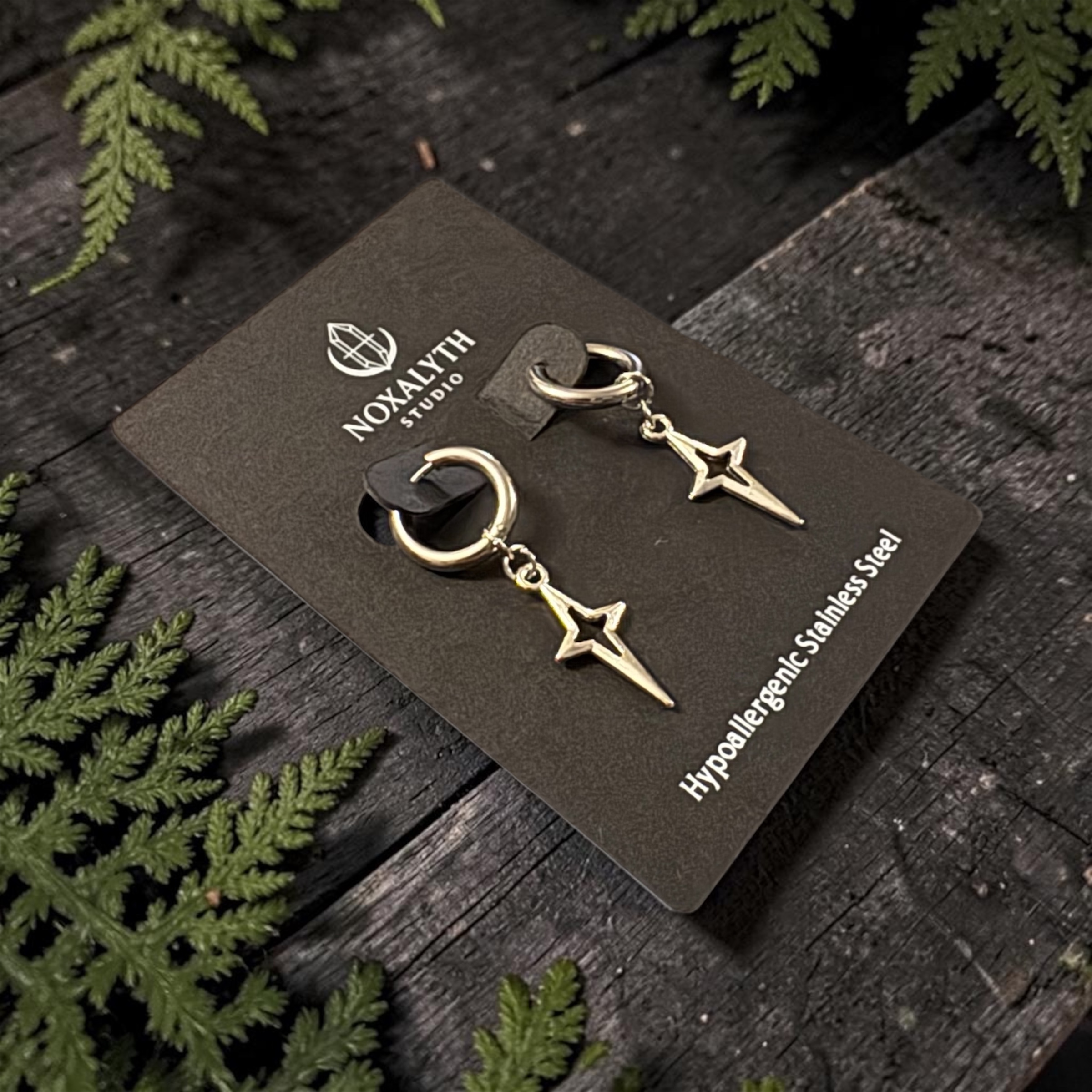 Star Spike Hoop Earrings Silver Tone – Stainless Steel Gothic Alt Grunge Jewell