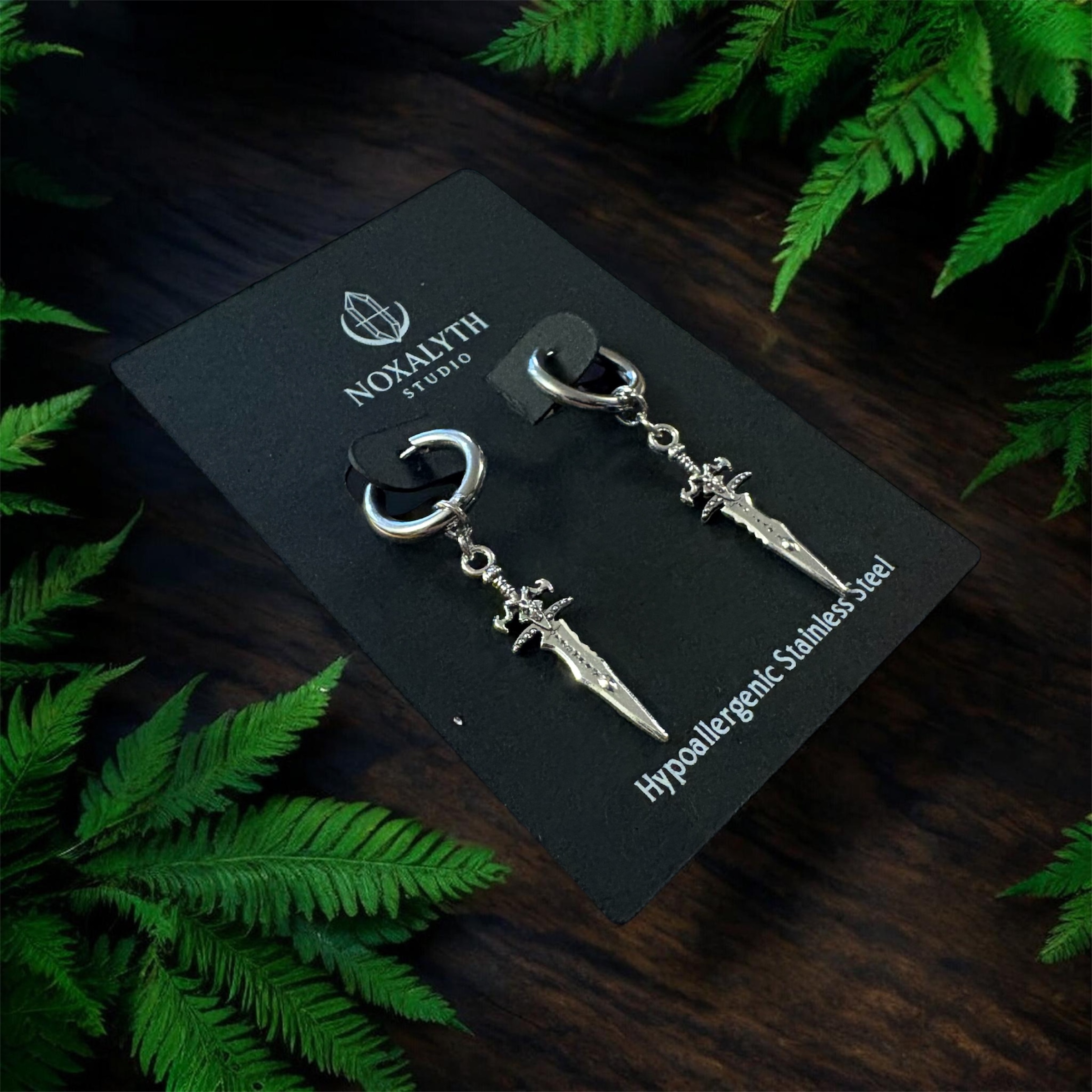 Dark Dagger Hoop Earrings Silver Tone – Stainless Steel Gothic Sword Alt Grunge Jewellery