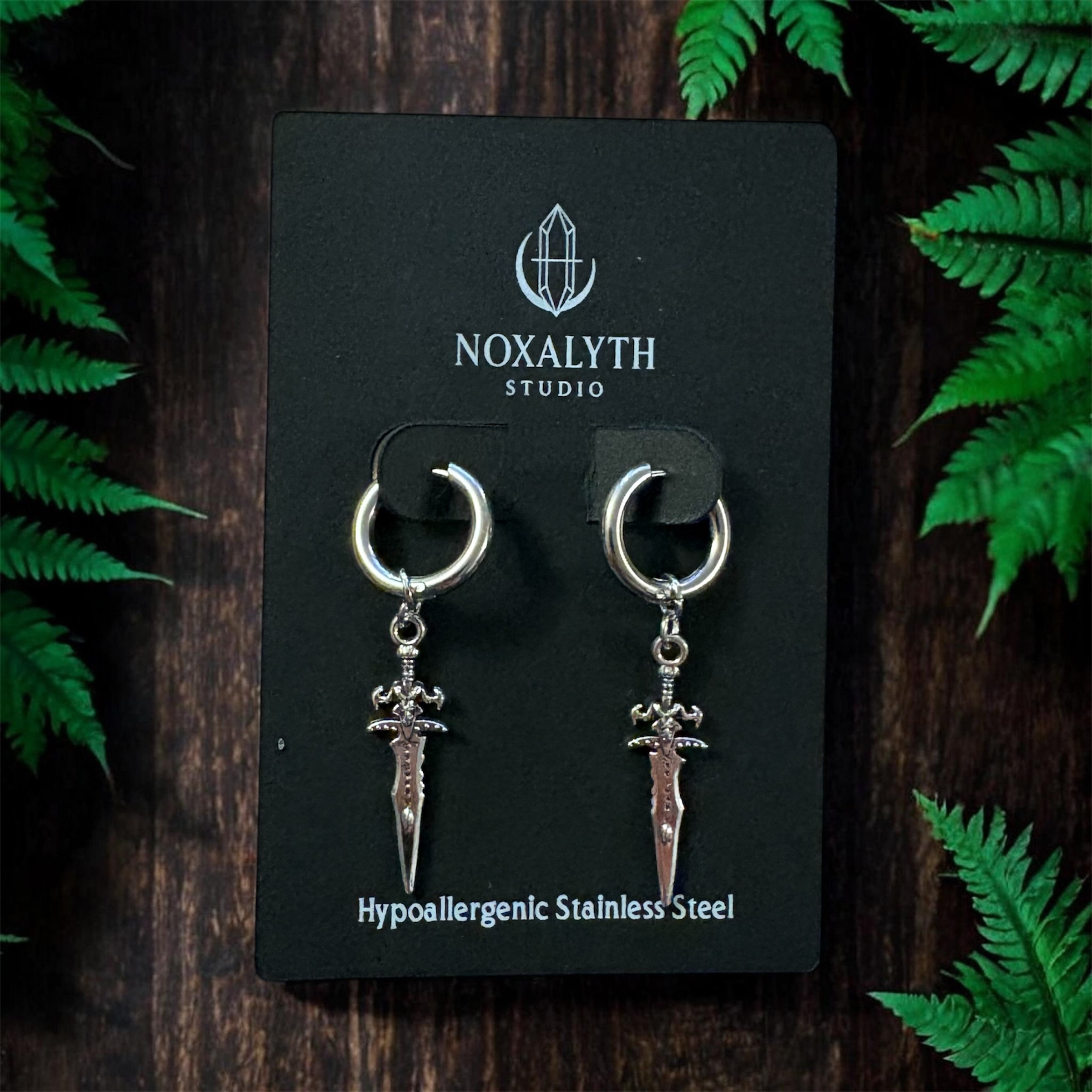 Dark Dagger Hoop Earrings Silver Tone – Stainless Steel Gothic Sword Alt Grunge Jewellery
