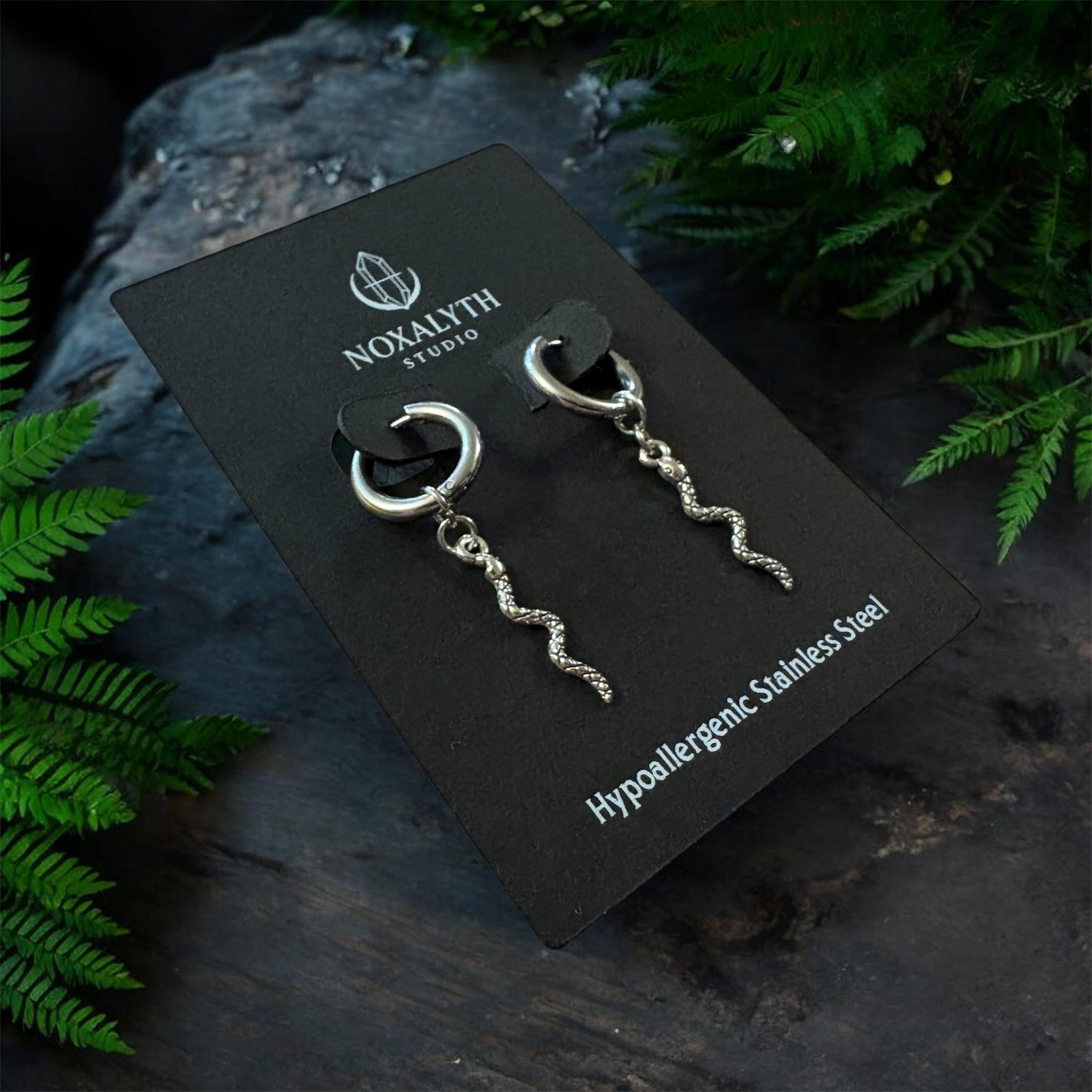 Snake Hoop Earrings Silver Tone – Stainless Steel Gothic Serpent Alt Jewellery