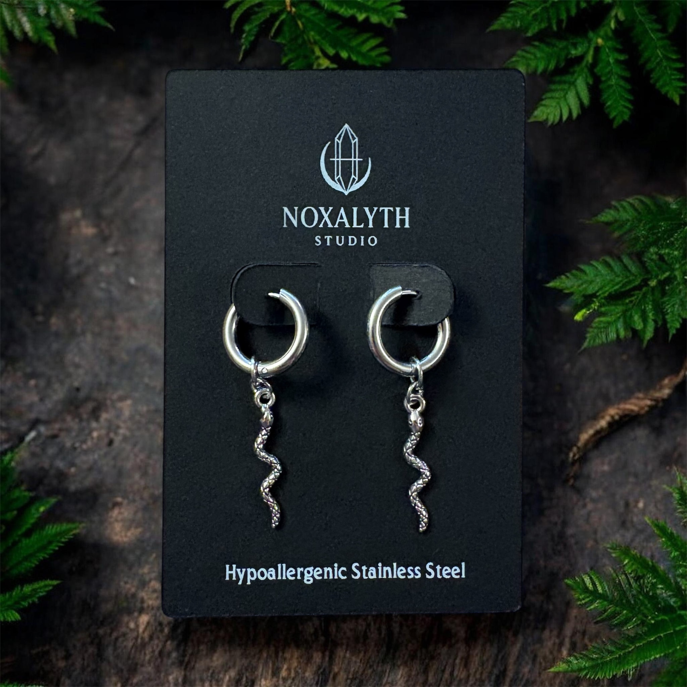 Snake Hoop Earrings Silver Tone – Stainless Steel Gothic Serpent Alt Jewellery