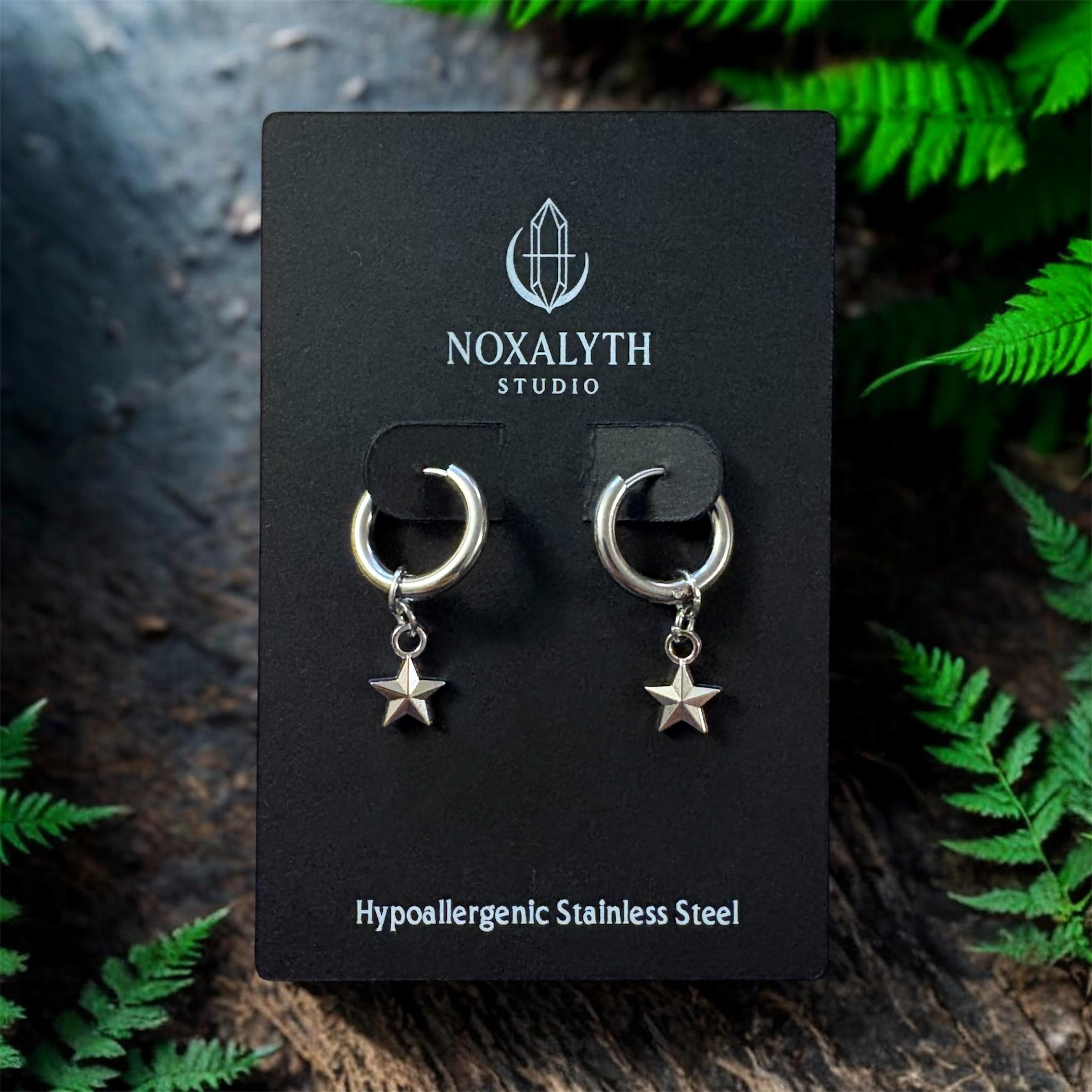 Tiny Star Hoop Earrings Silver Tone – Stainless Steel Minimal Gothic Alt Jewellery
