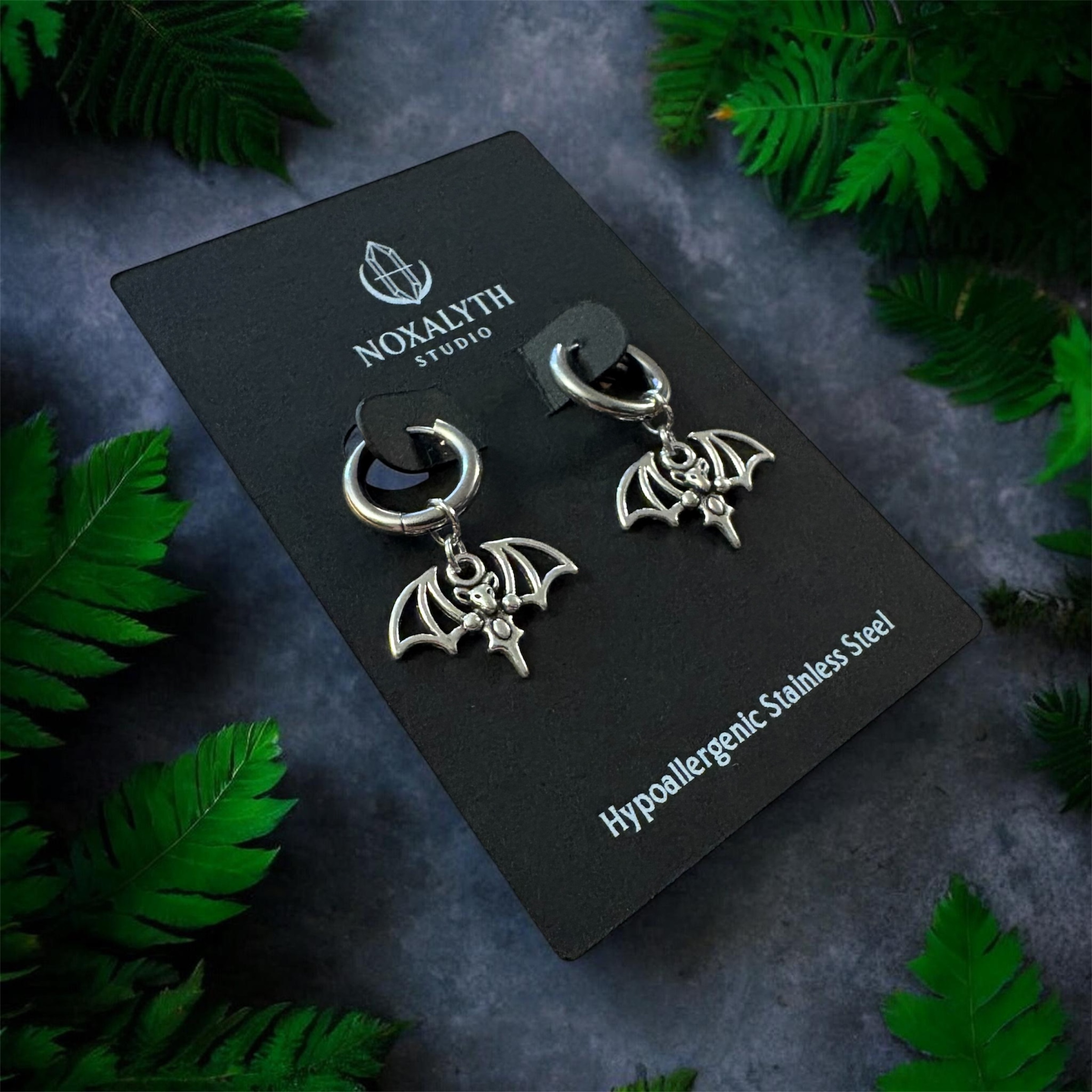 Bat Wide Wing Hoop Earrings Silver Tone – Stainless Steel Gothic Alt Grunge Jewellery