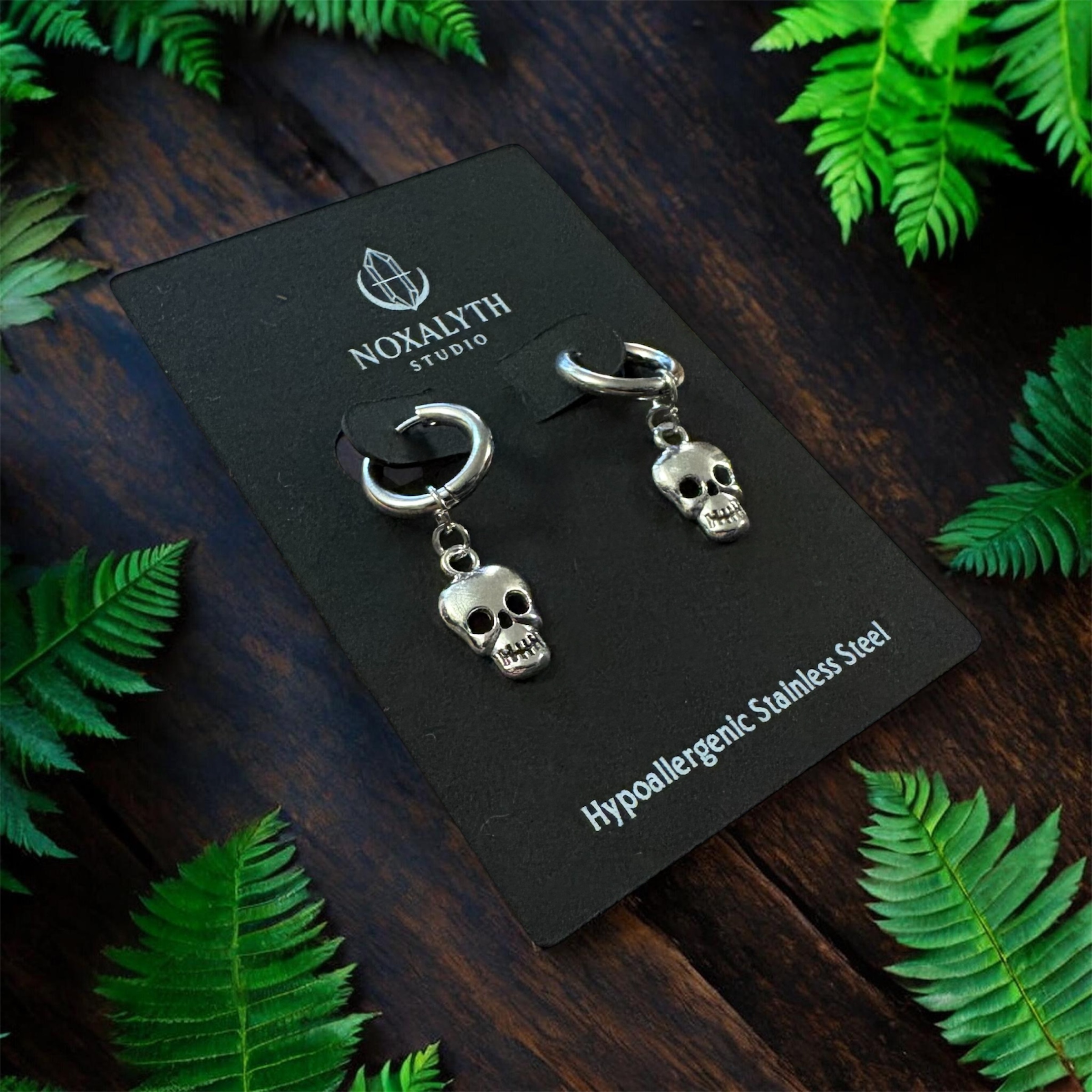 Noxalyth Skull Hoop Earrings Silver Tone – Stainless Steel Gothic Alt Grunge Jewellery