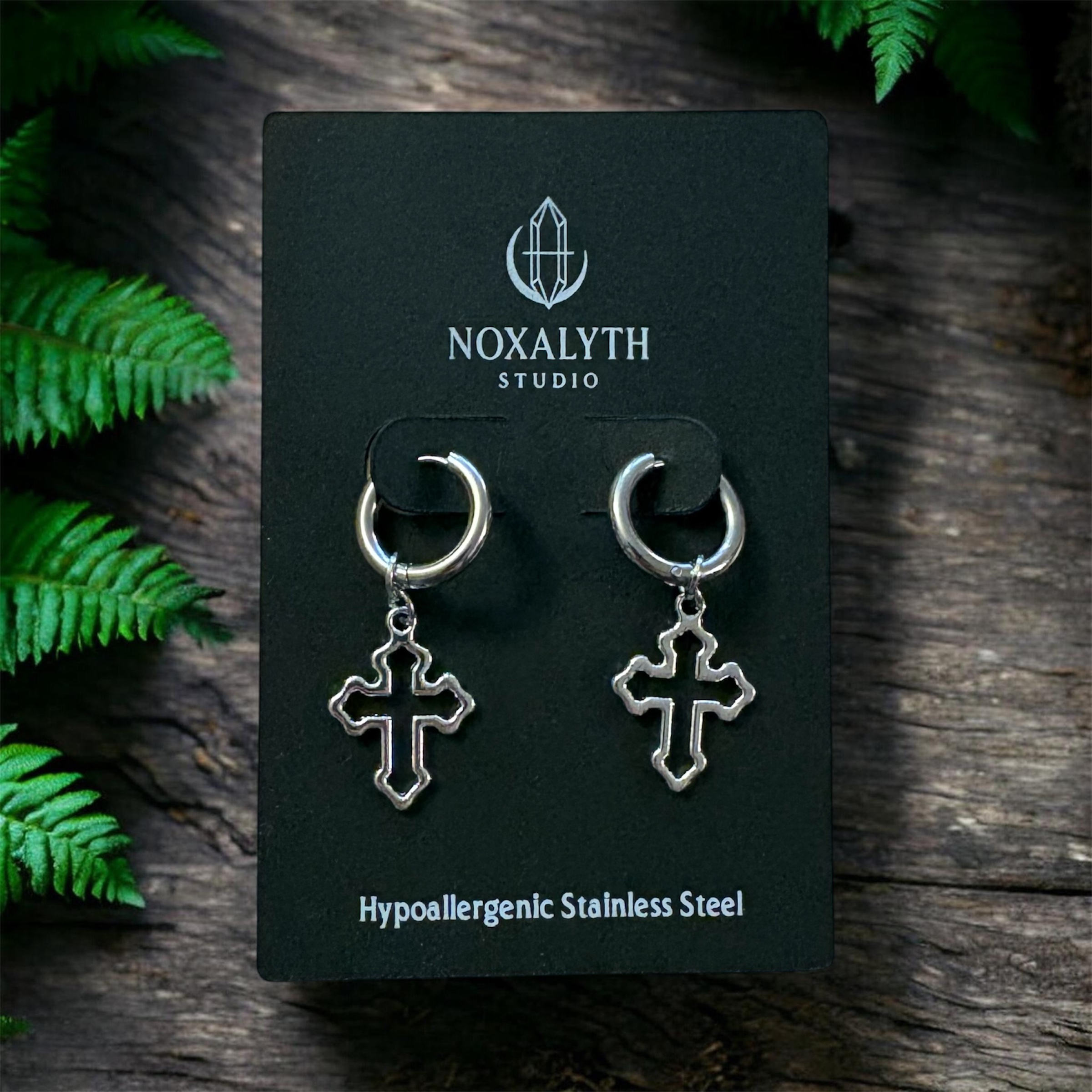 Gothic Cross Hoop Earrings Silver Tone – Stainless Steel Alt Grunge Jewellery