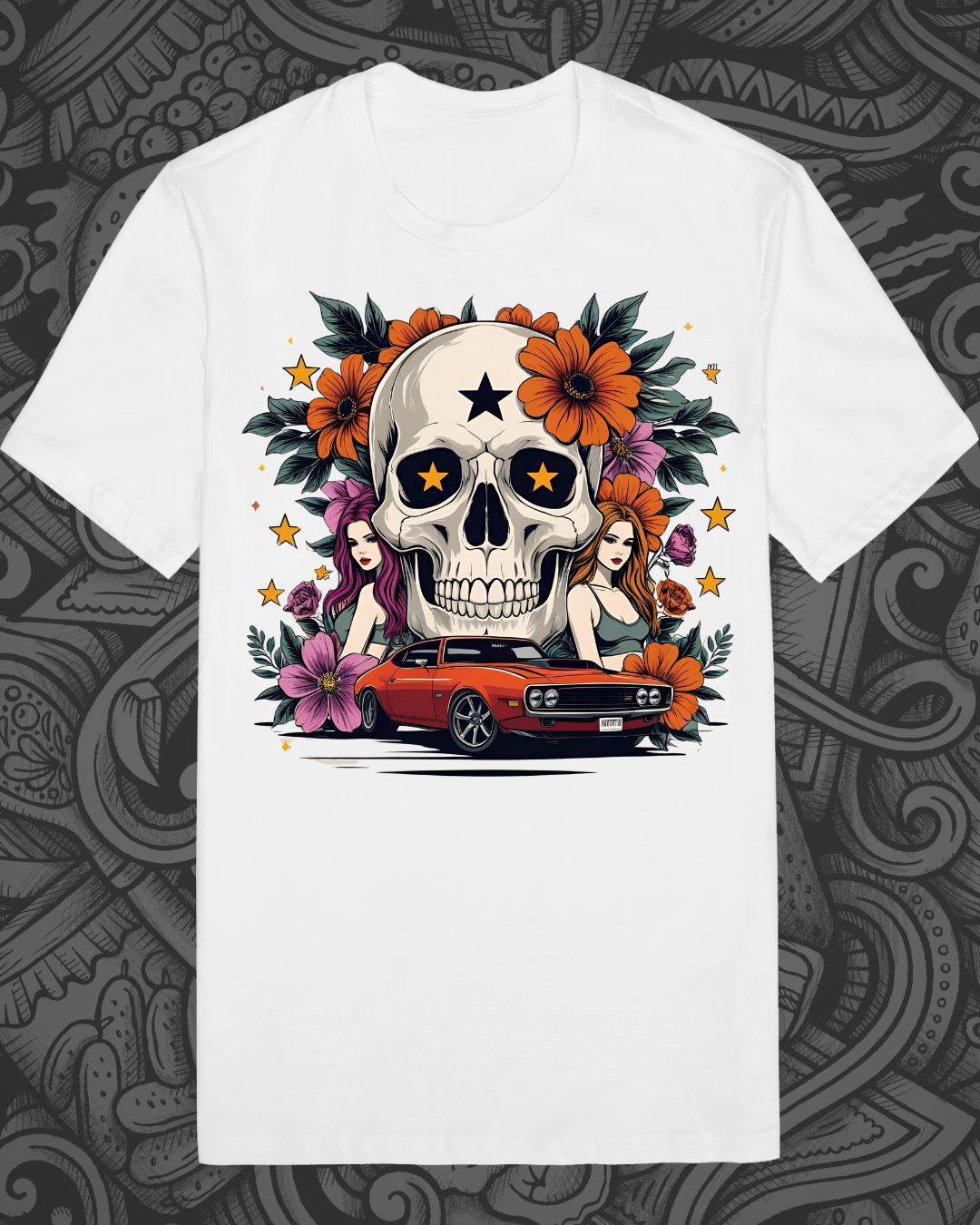 Skull & Flower 2.0 DTF Printed T Shirt – Premium Graphic Tee UK
