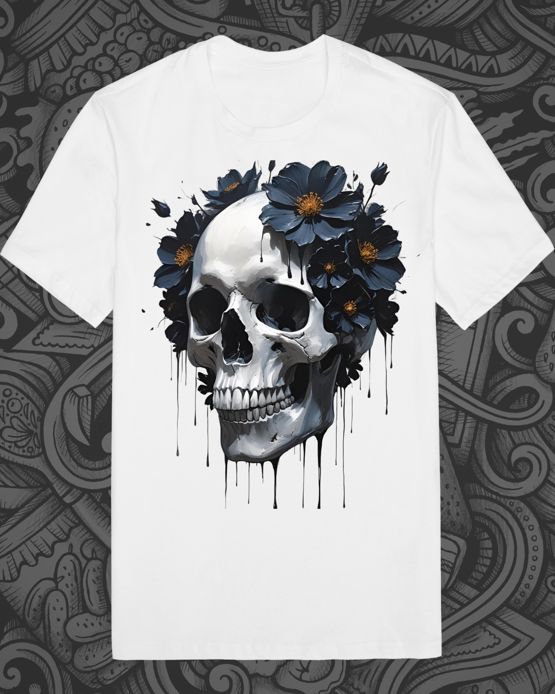 Skull & Flowers DTF Printed T Shirt – Premium Graphic Tee UK