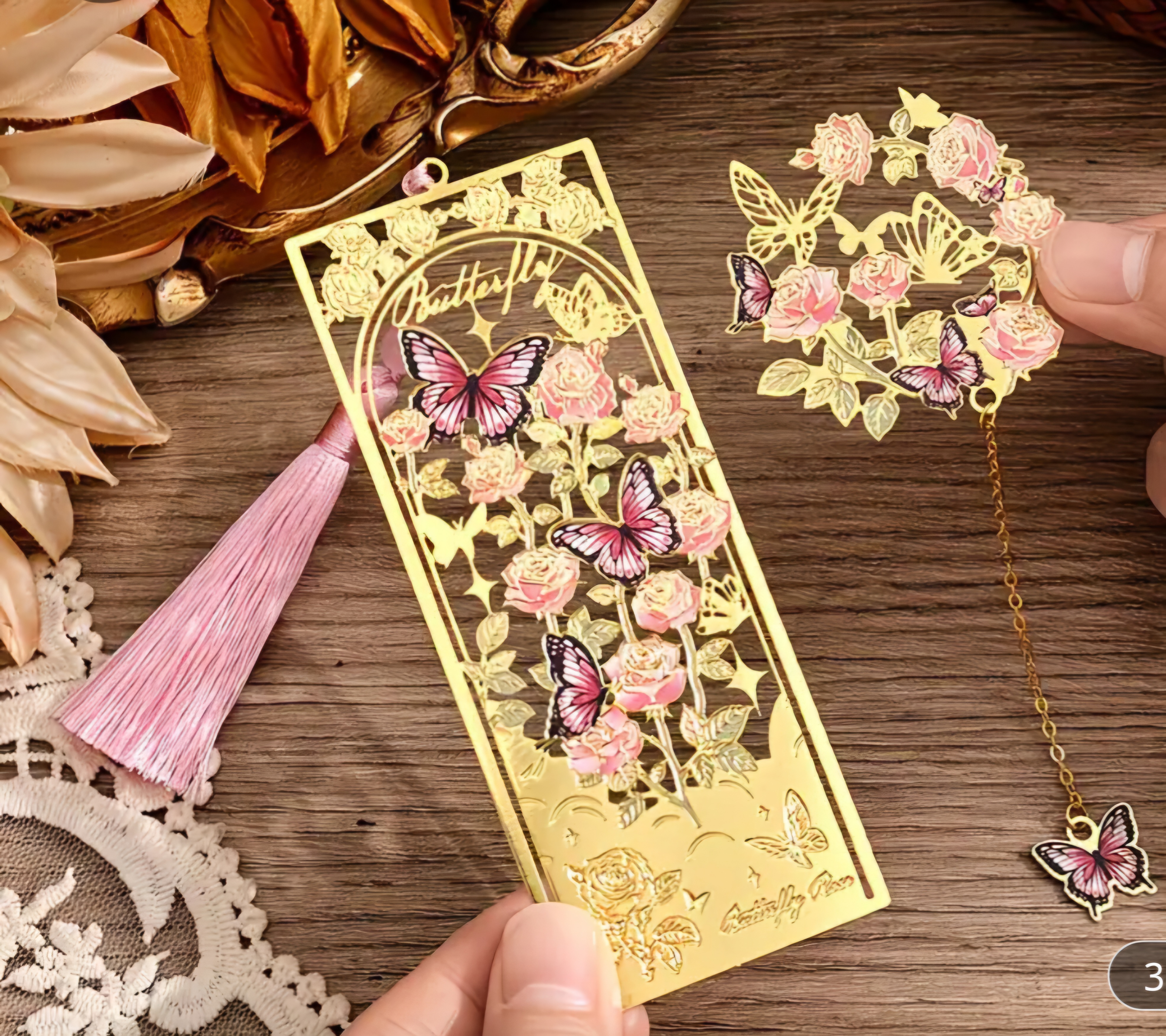 2 piece Butterfly Gold Metal Bookmark