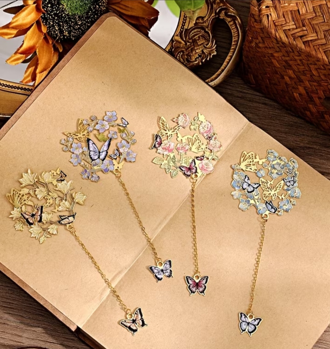 2 piece Butterfly Gold Metal Bookmark