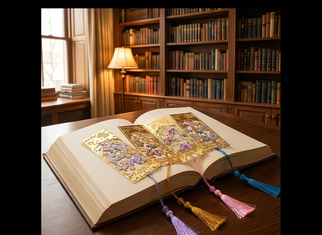 2 piece Butterfly Gold Metal Bookmark