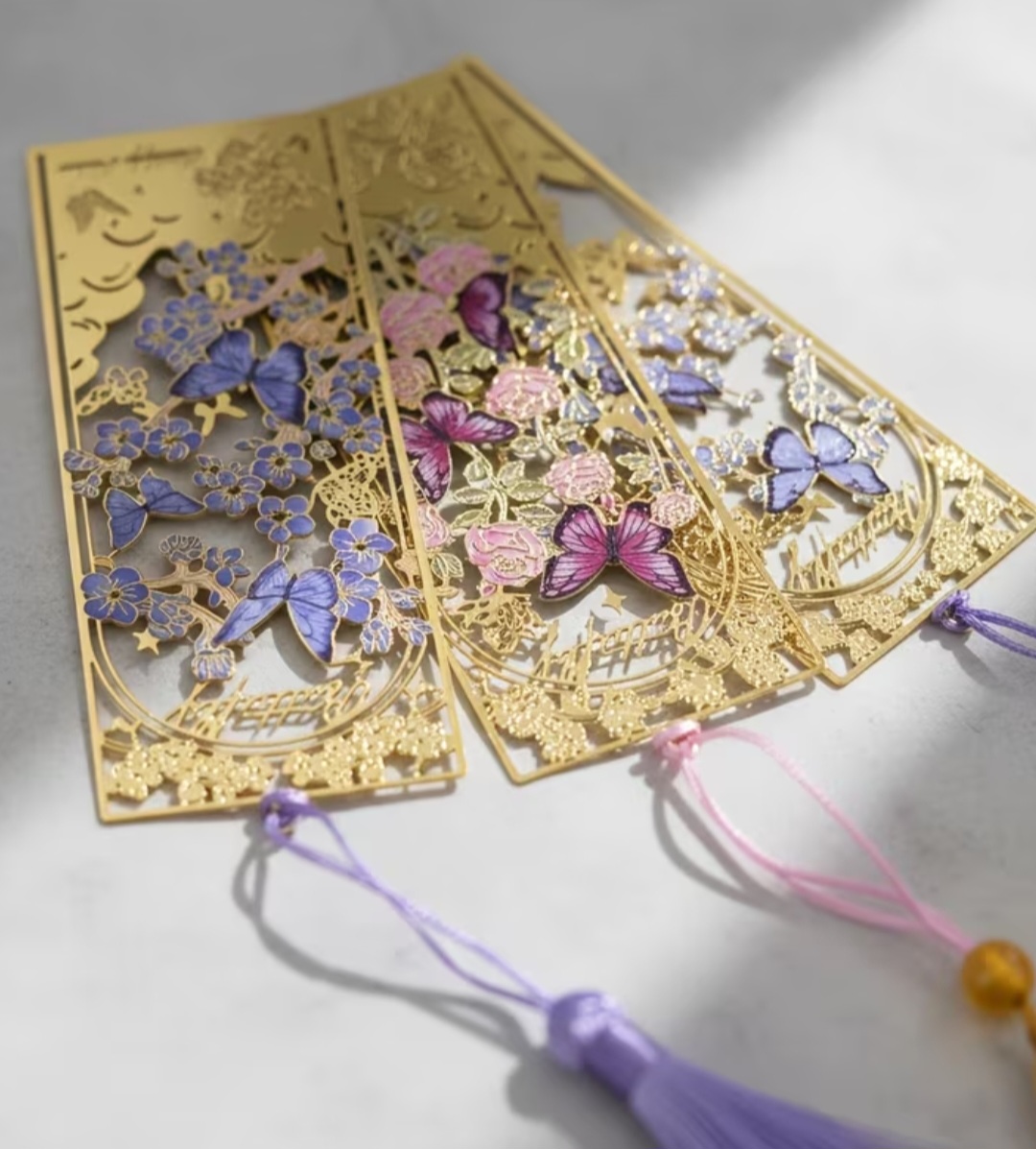 2 piece Butterfly Gold Metal Bookmark