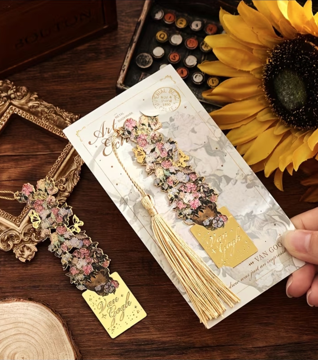 'Pink Roses' Van Gogh Metal Art Bookmark