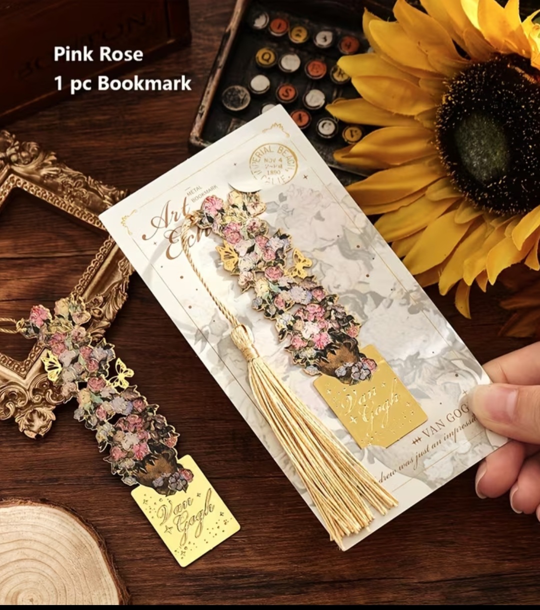 'Pink Roses' Van Gogh Metal Art Bookmark