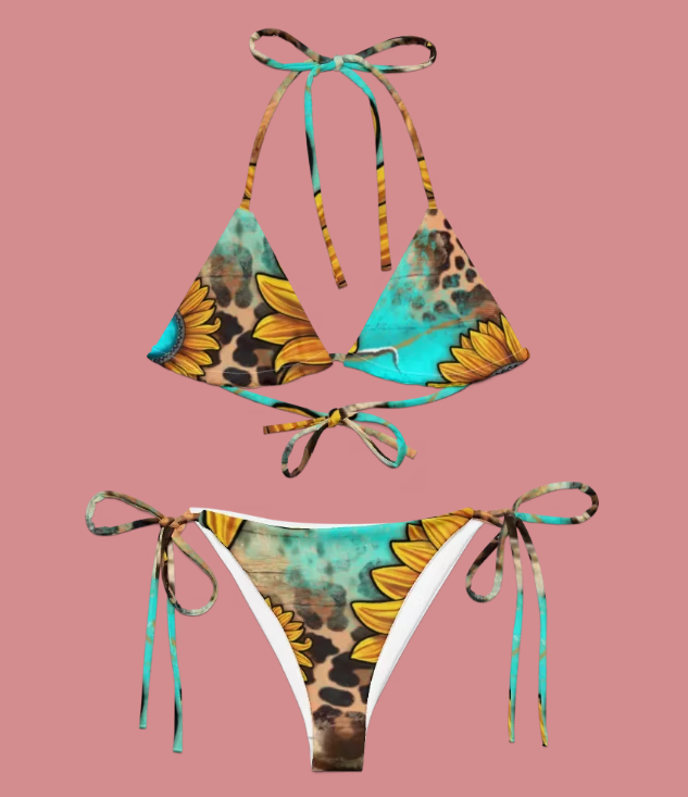 Blue Sunflower Bikini Suit