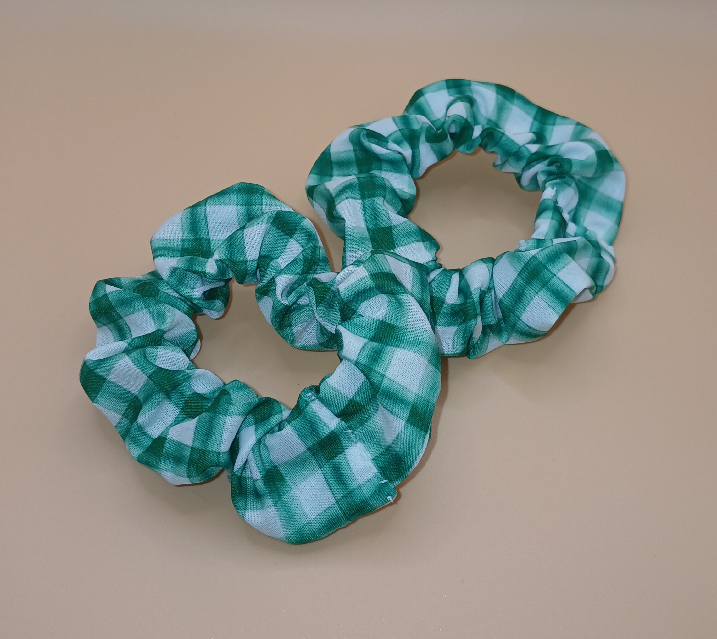 Set of 2 Green Checkered Small Scrunchies