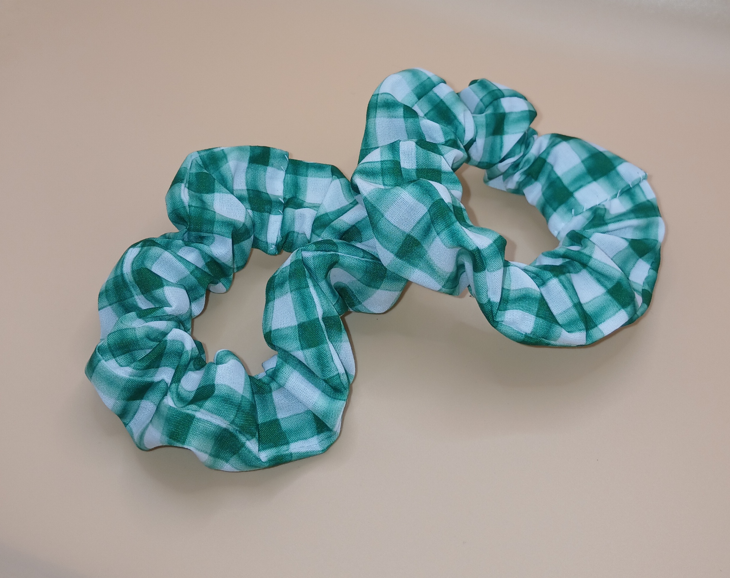 Set of 2 Green Checkered Small Scrunchies