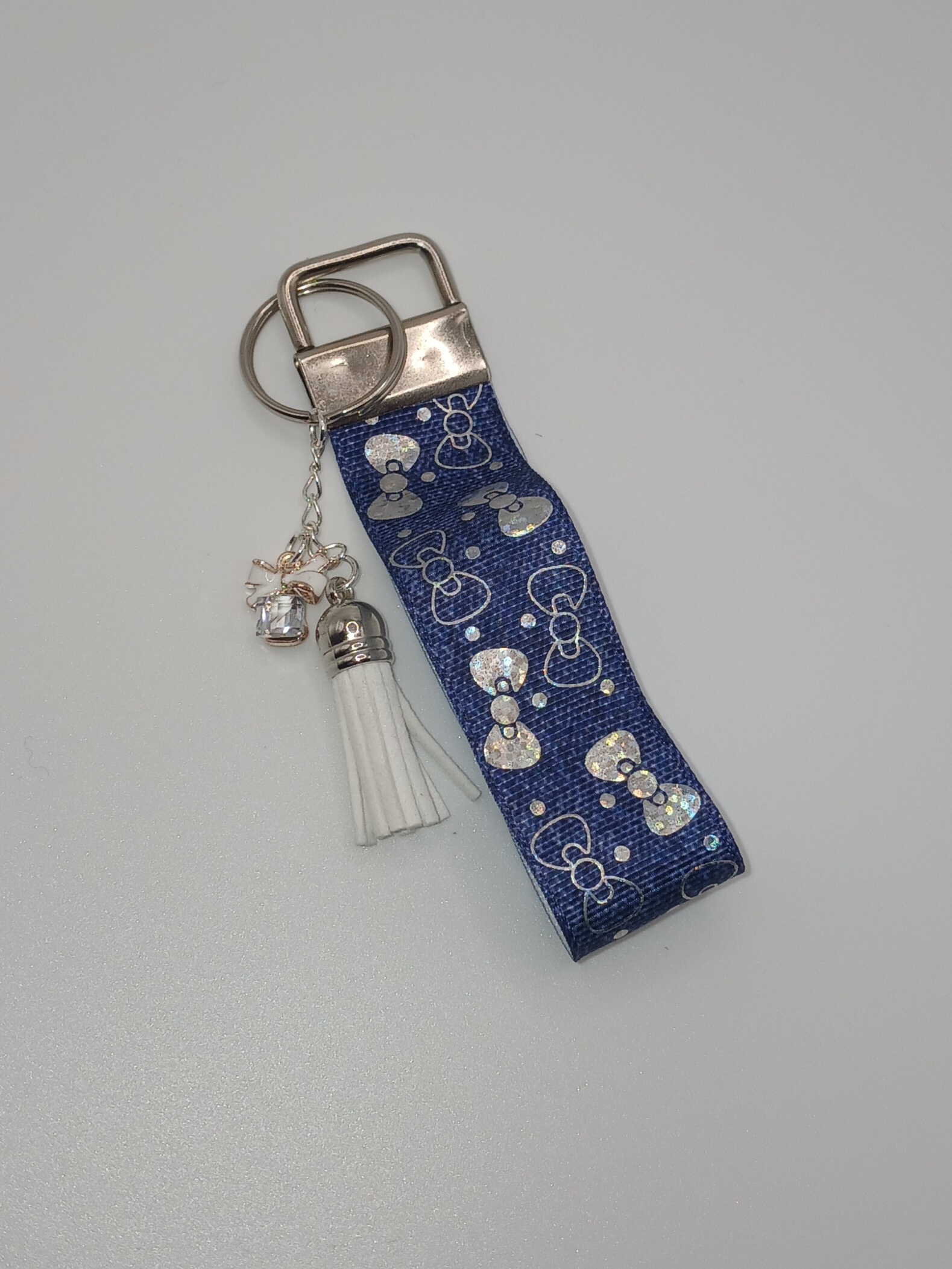 White & Blue Bow Bag Charm