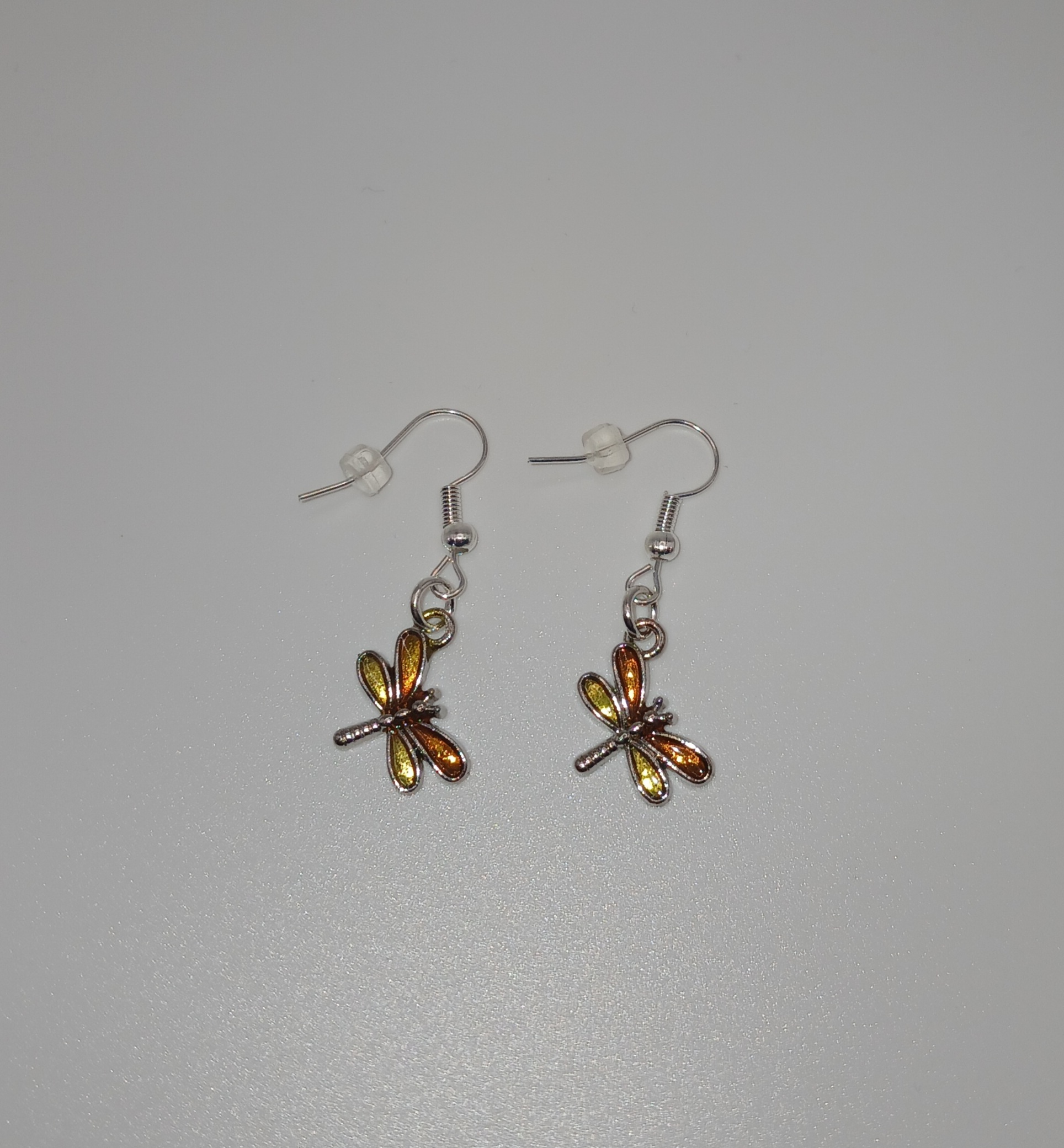 Gold & Orange Dragonfly Dangle Earrings
