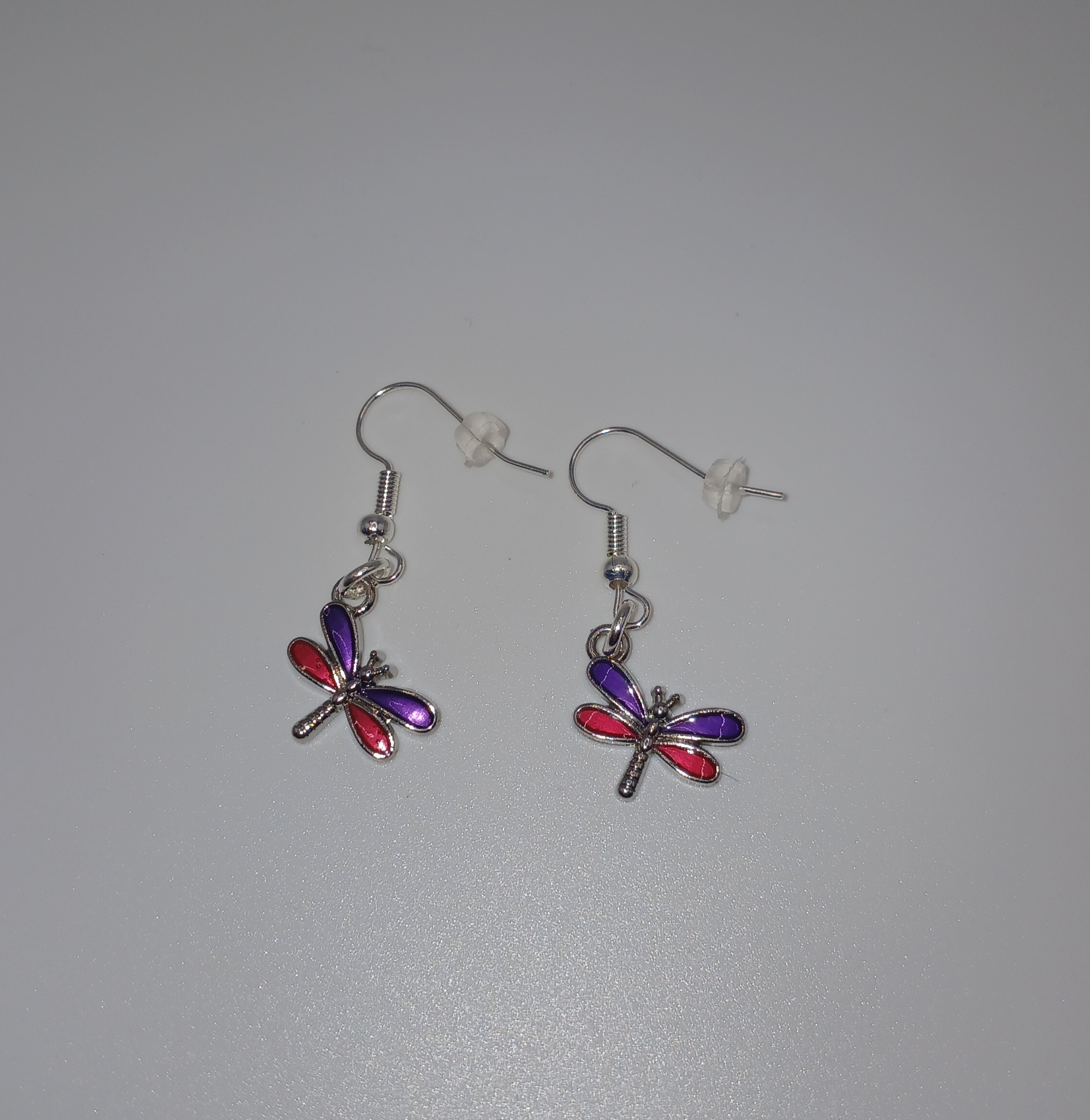 Purple & Red Dragonfly Dangle Earrings