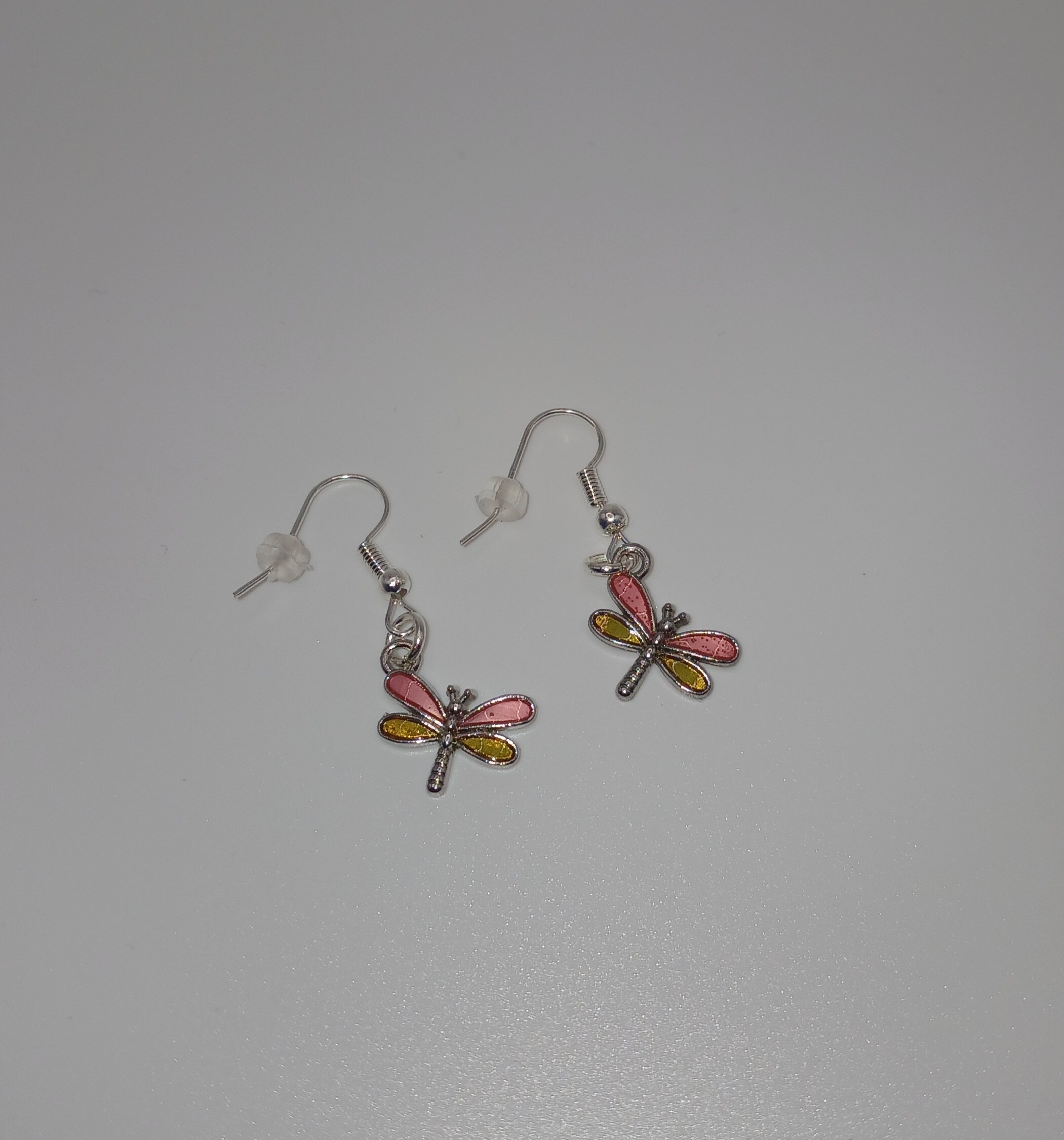 Pink & Gold Dragonfly Dangle Earrings