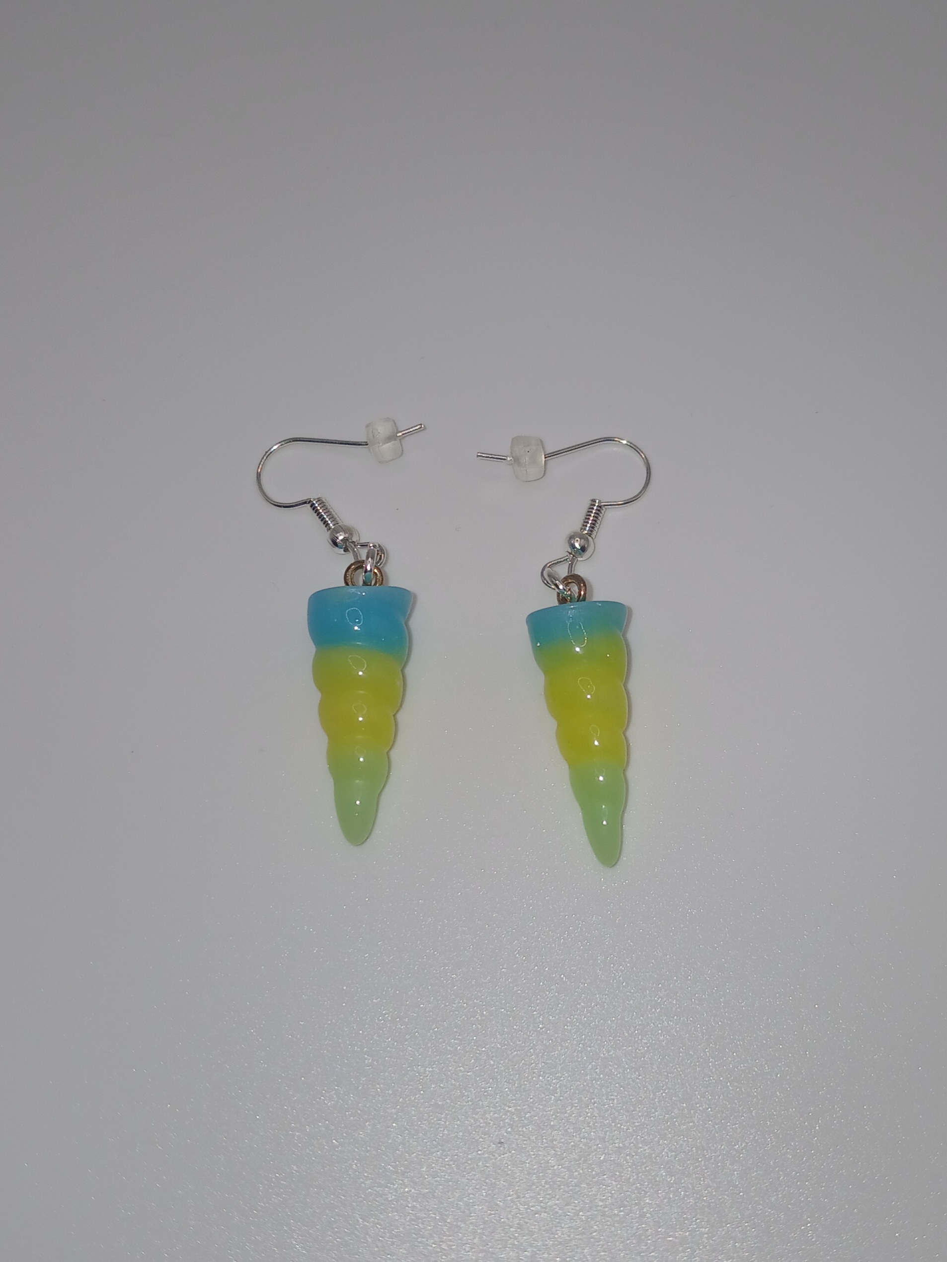 Blue, Yellow & Green Unicorn Horn Dangle Earrings