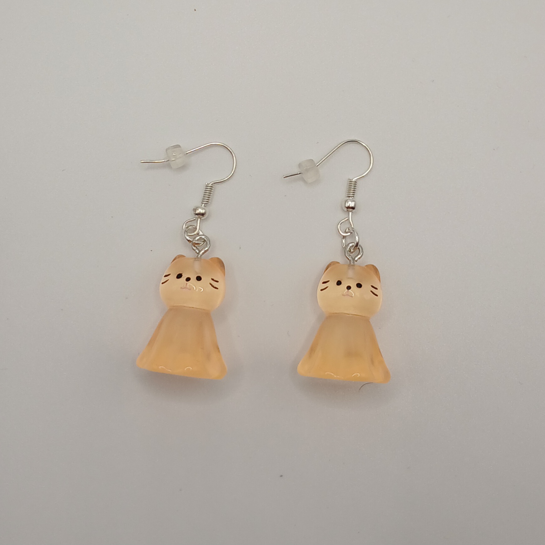 Orange Ghost Cat Dangle Earrings