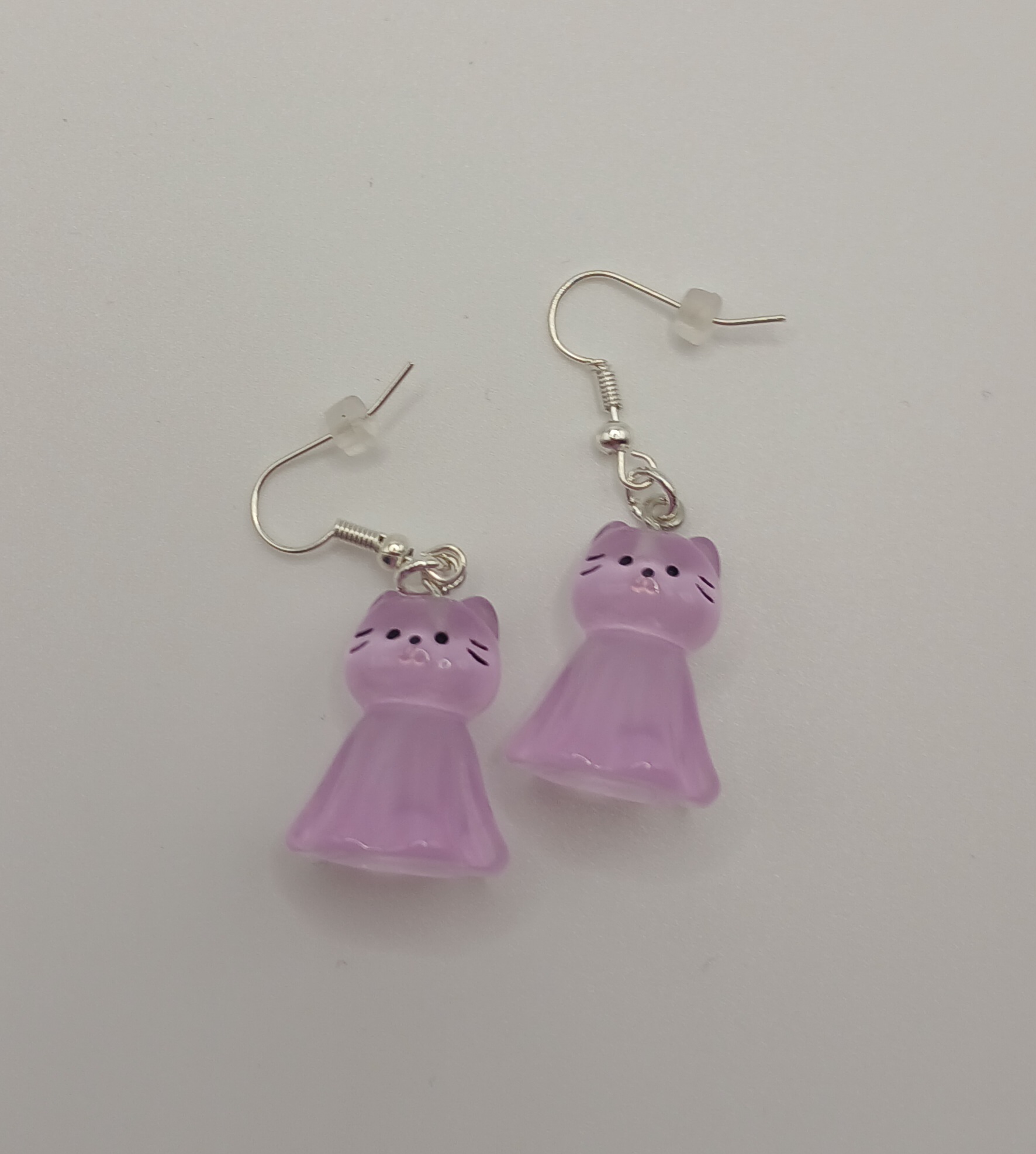 Purple Ghost Cat Dangle Earrings