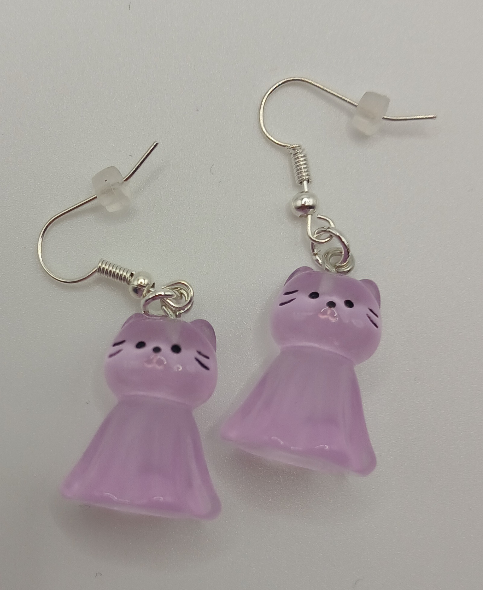 Purple Ghost Cat Dangle Earrings