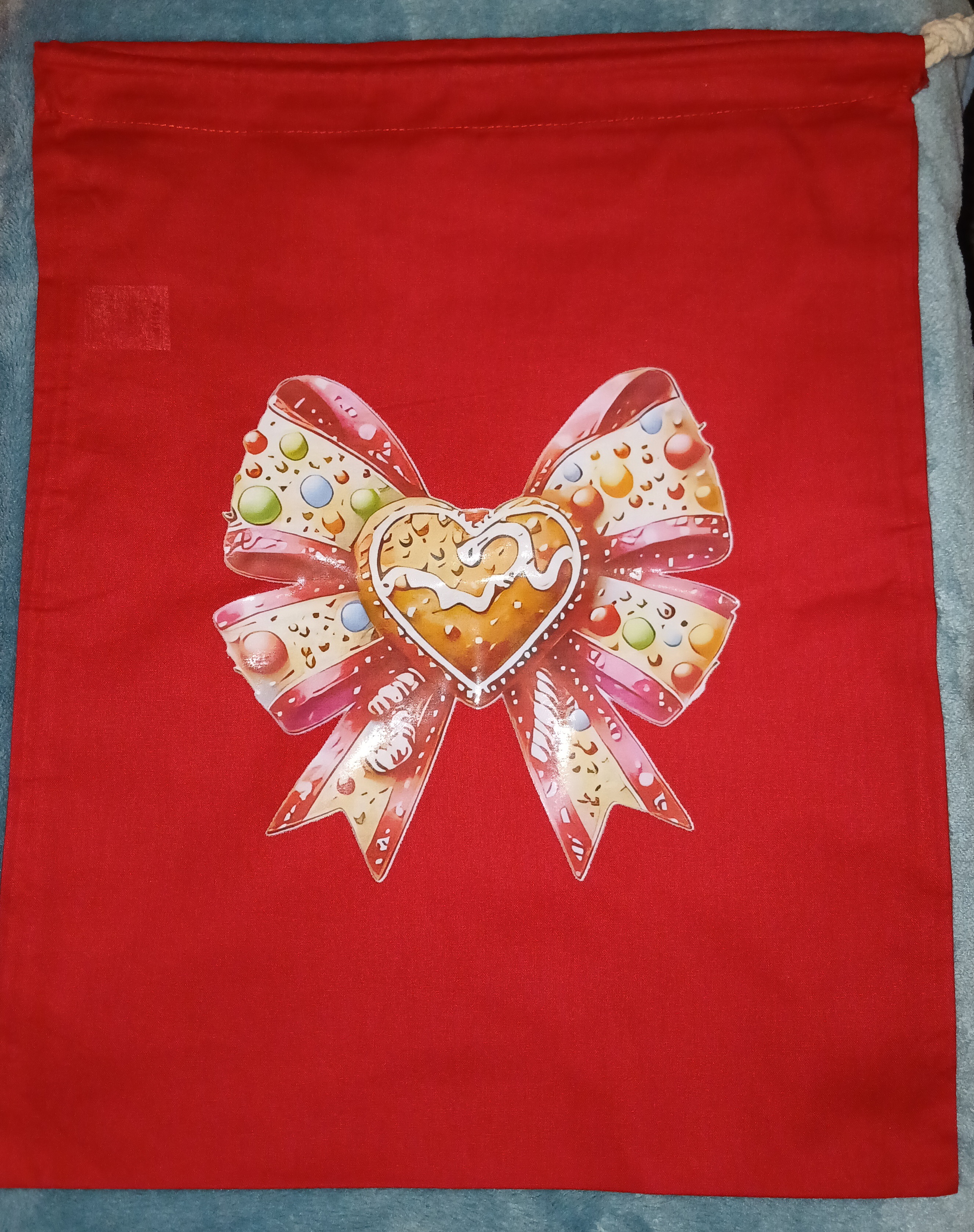 Gingerbread Heart Bow Christmas Sack