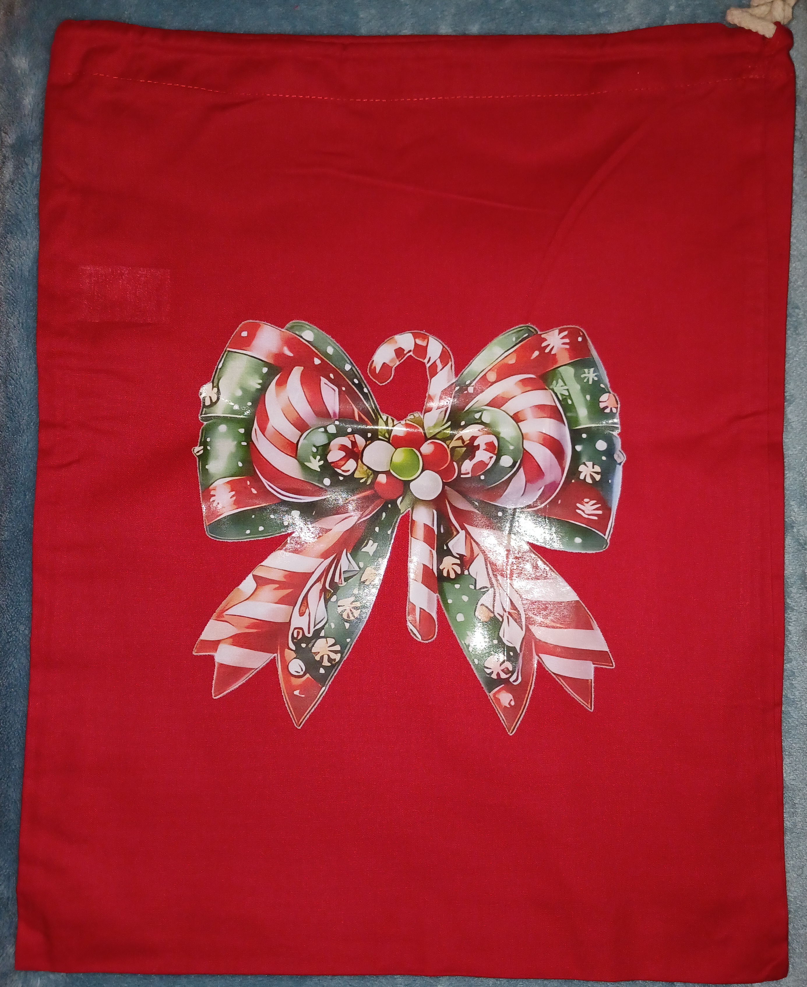 Candy Cane Bow Christmas Sack