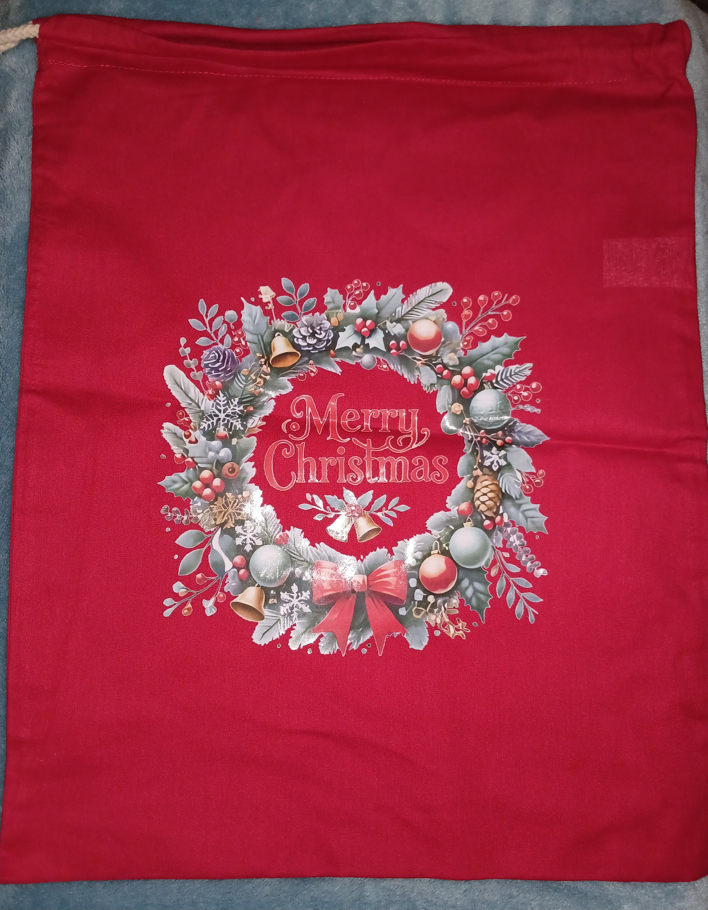 Red Bow Merry Christmas Wreath Christmas Sack