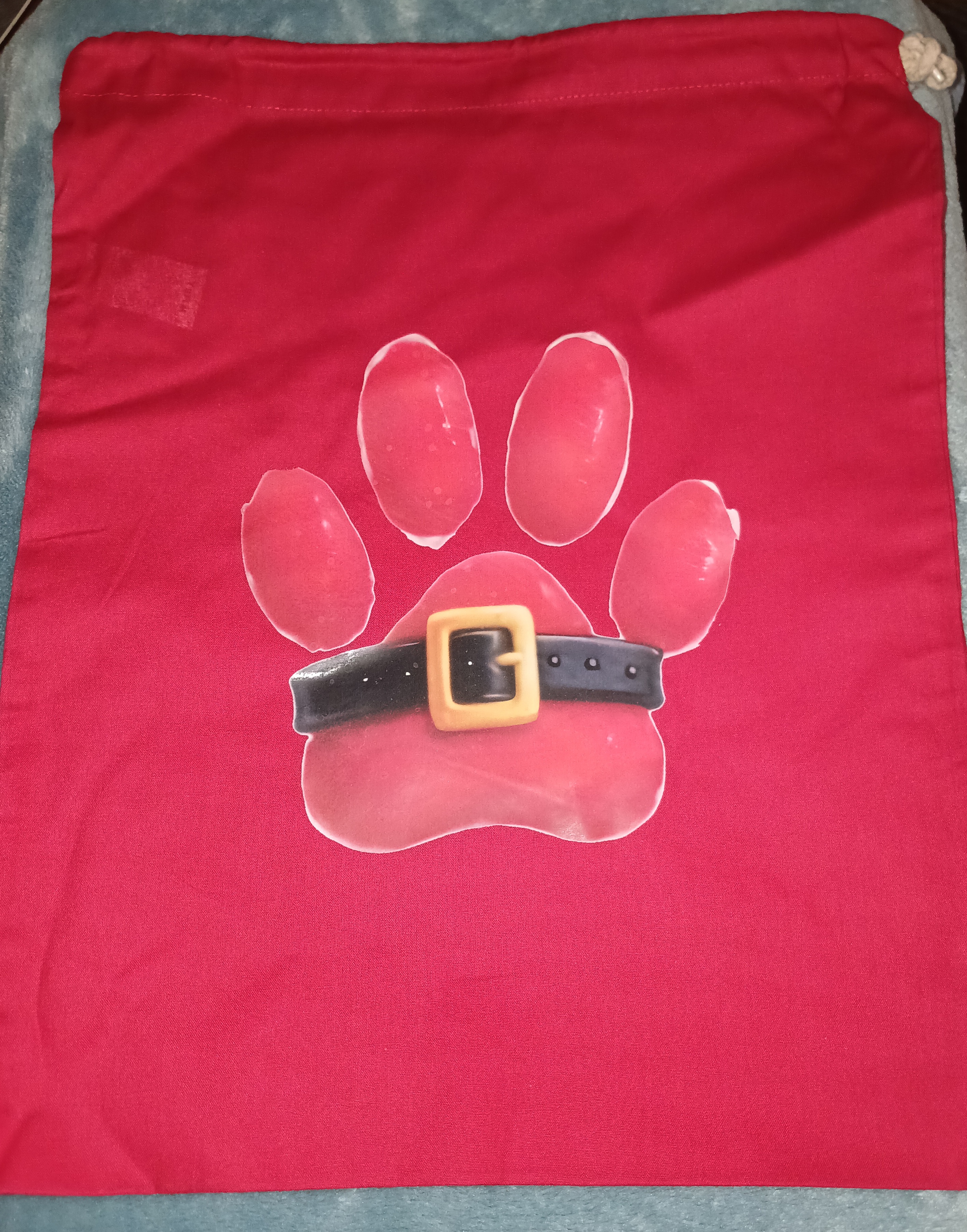 Santa Belt Paw Print Christmas Sack
